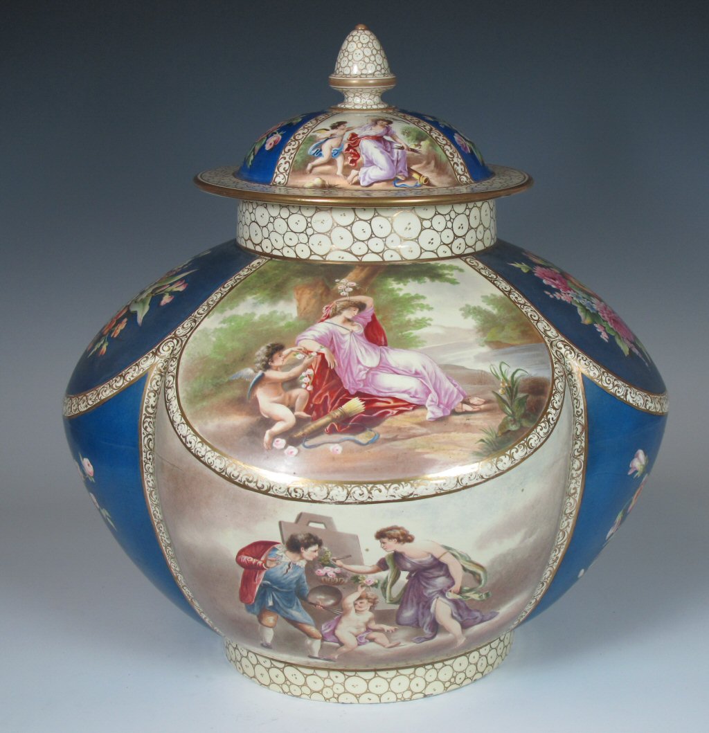 A large late 19th century Dresden style vase and cover