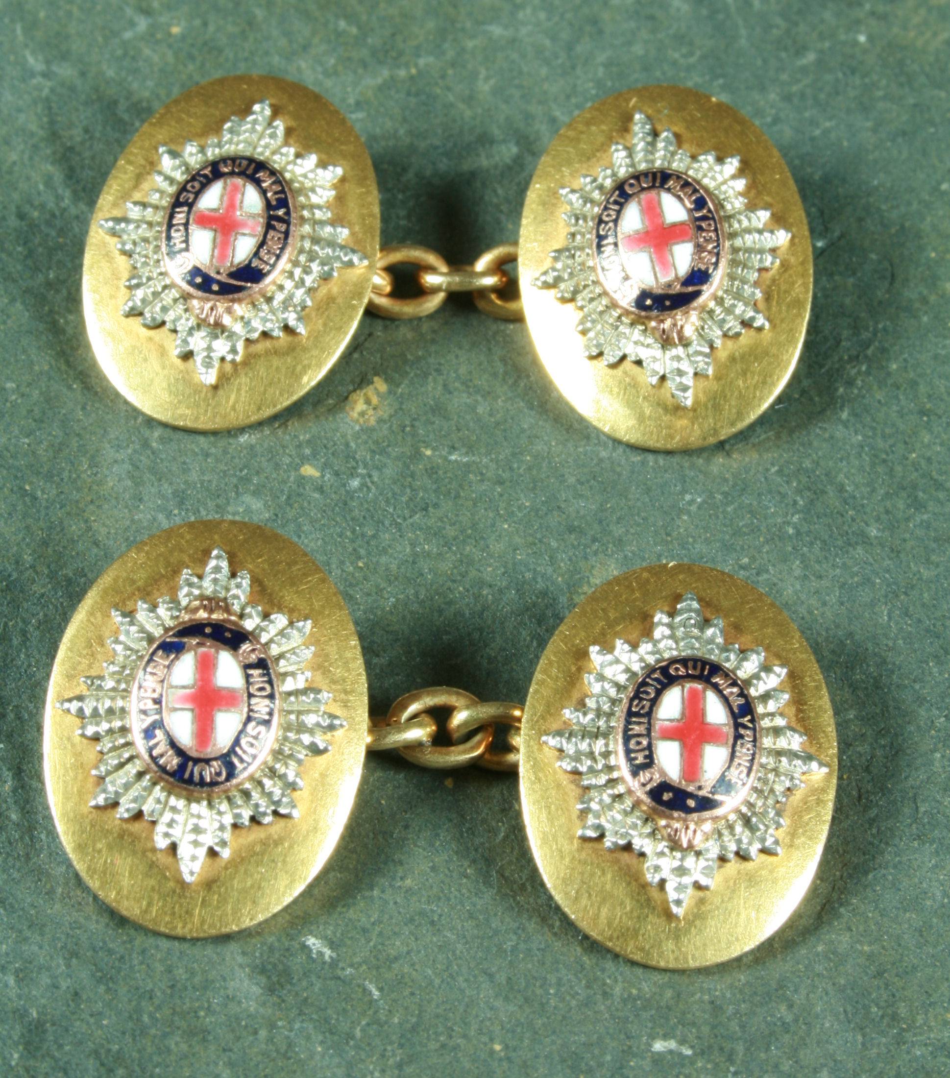 Of Regimental Interest: Scot's Guards - A pair of 18ct gold cufflinks,