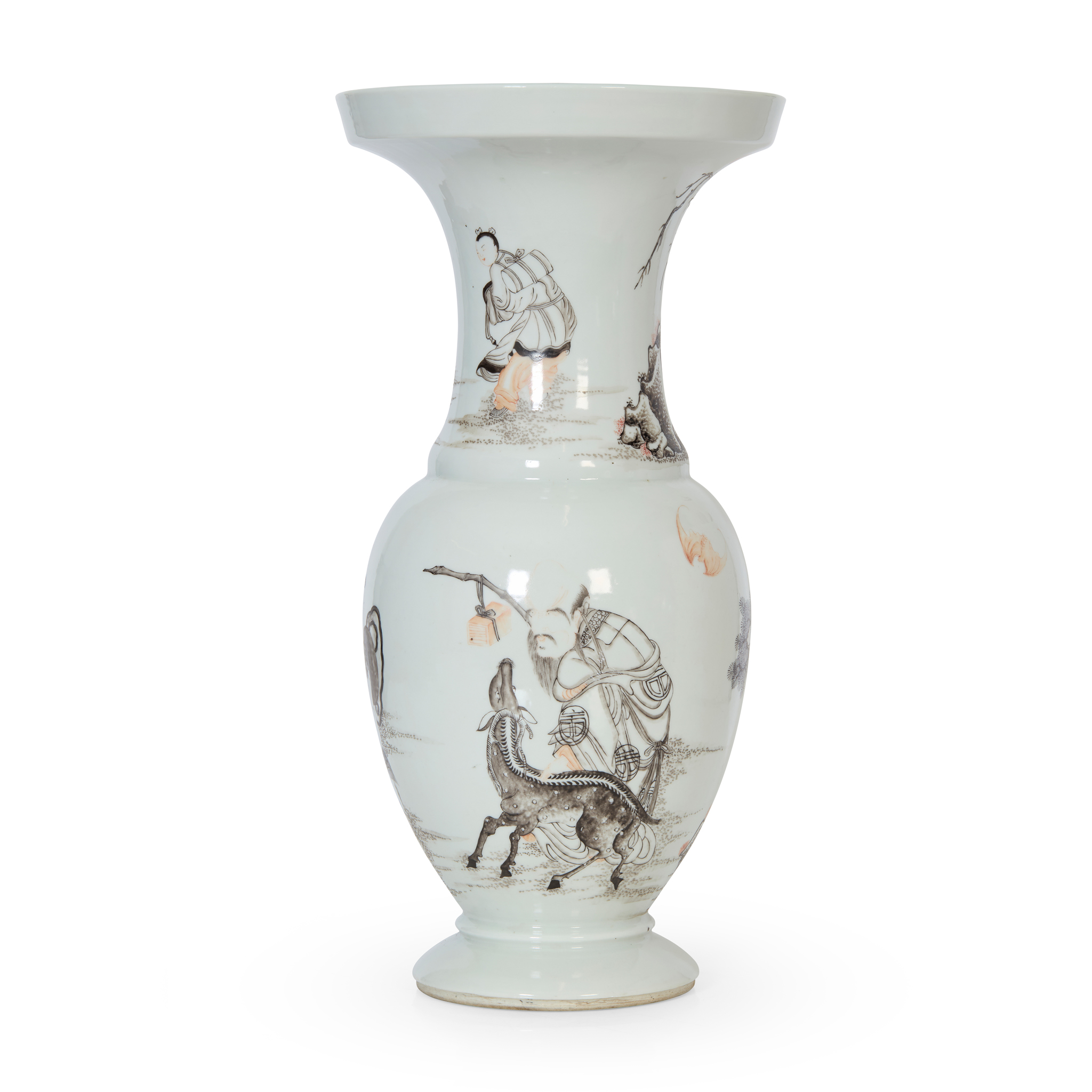CHINESE GRISAILLE AND IRON-RED DECORATED 'IMMORTAL' VASE