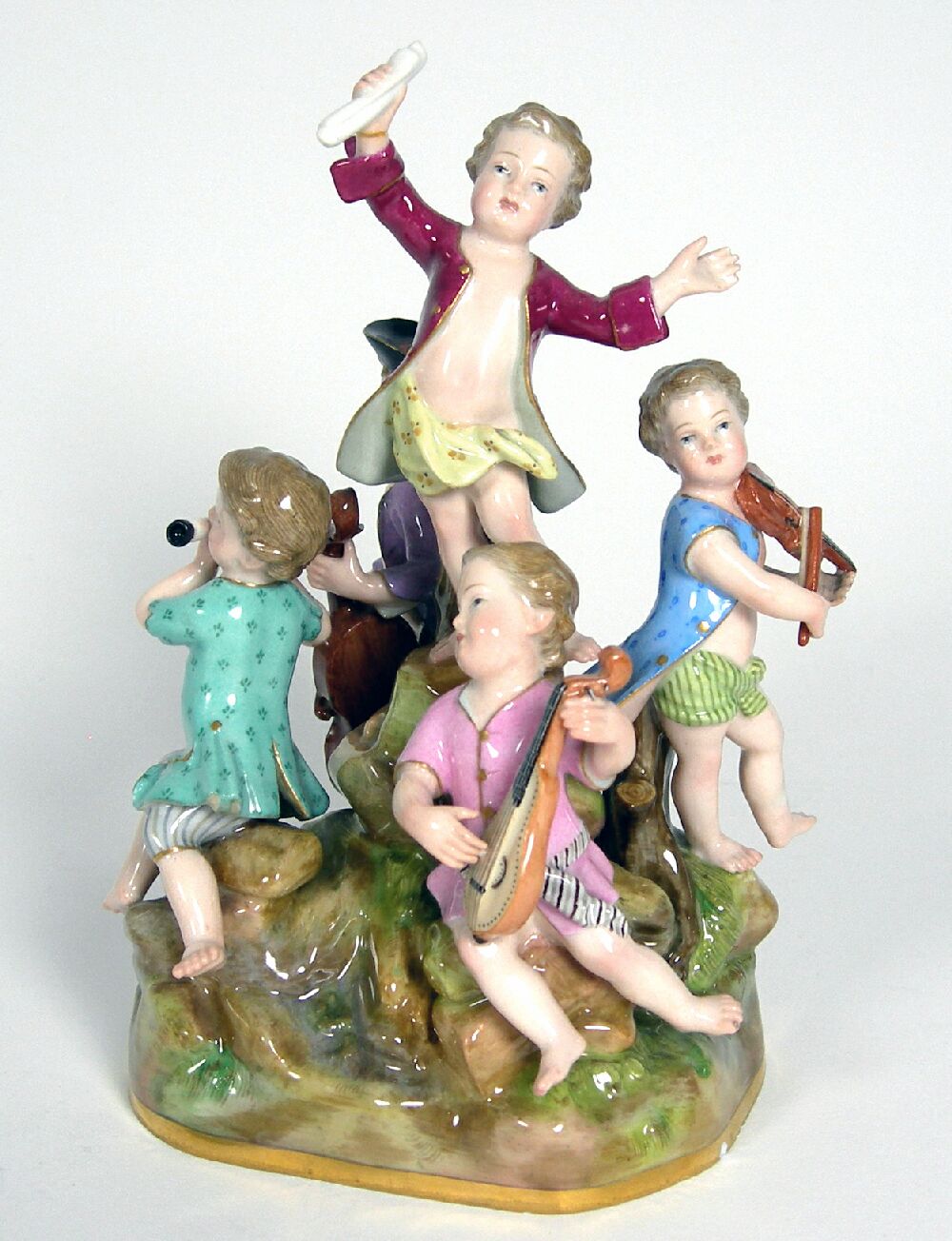 MEISSEN FIGURE GROUP OF A CHILD CONDUCTOR AND FOUR MUSICIANS