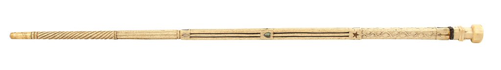 SCRIMSHAW CARVED AND INLAID WHALE BONE WALKING CANE