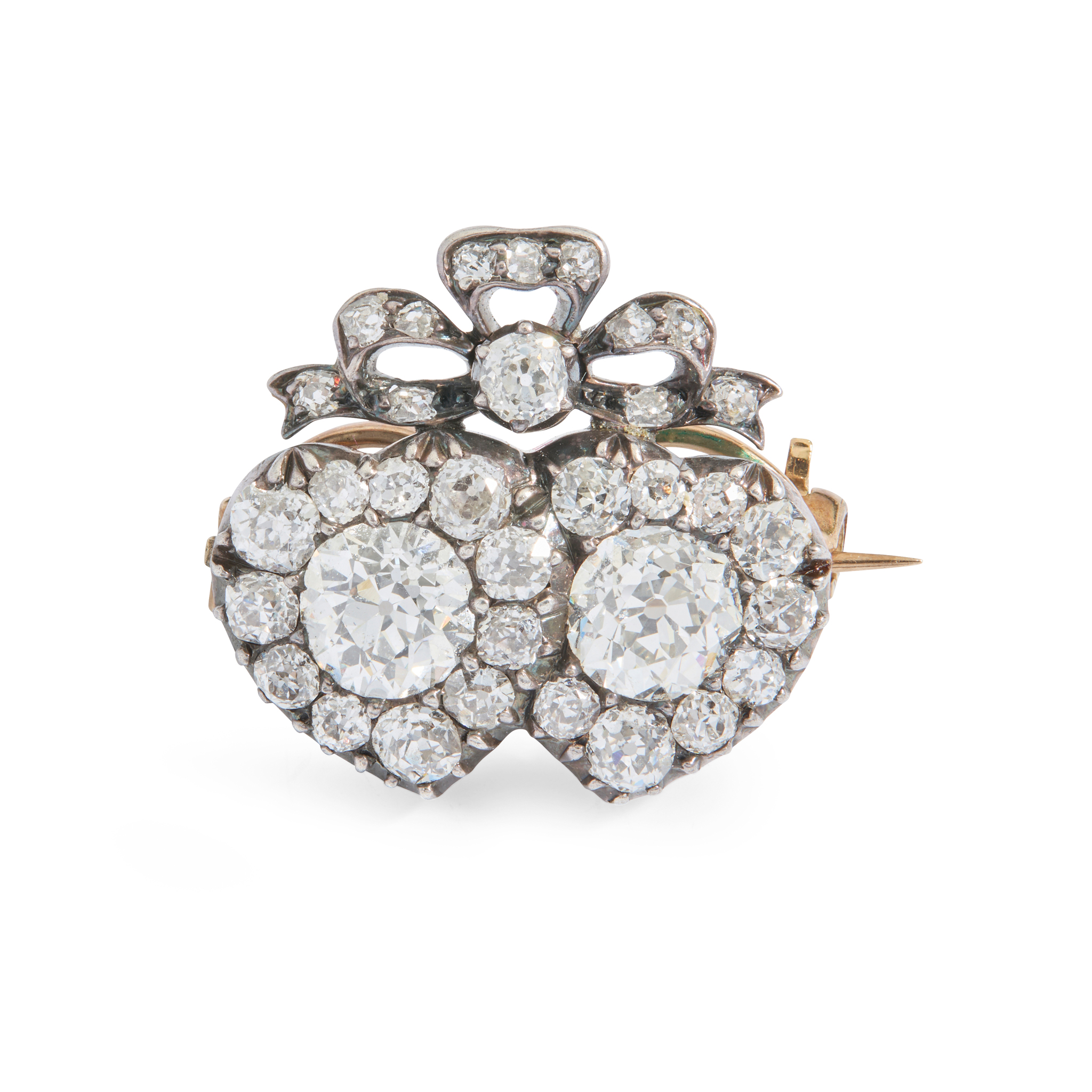 A mid 19th century double heart brooch