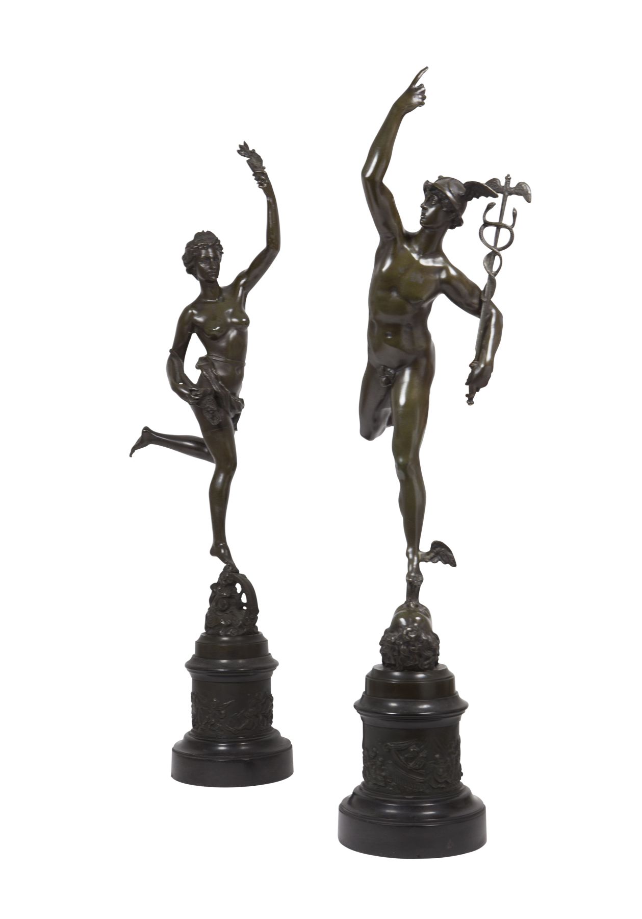 PAIR OF FRENCH BRONZE FIGURES OF MERCURY AND IRIS, AFTER GIAMBOLOGNA