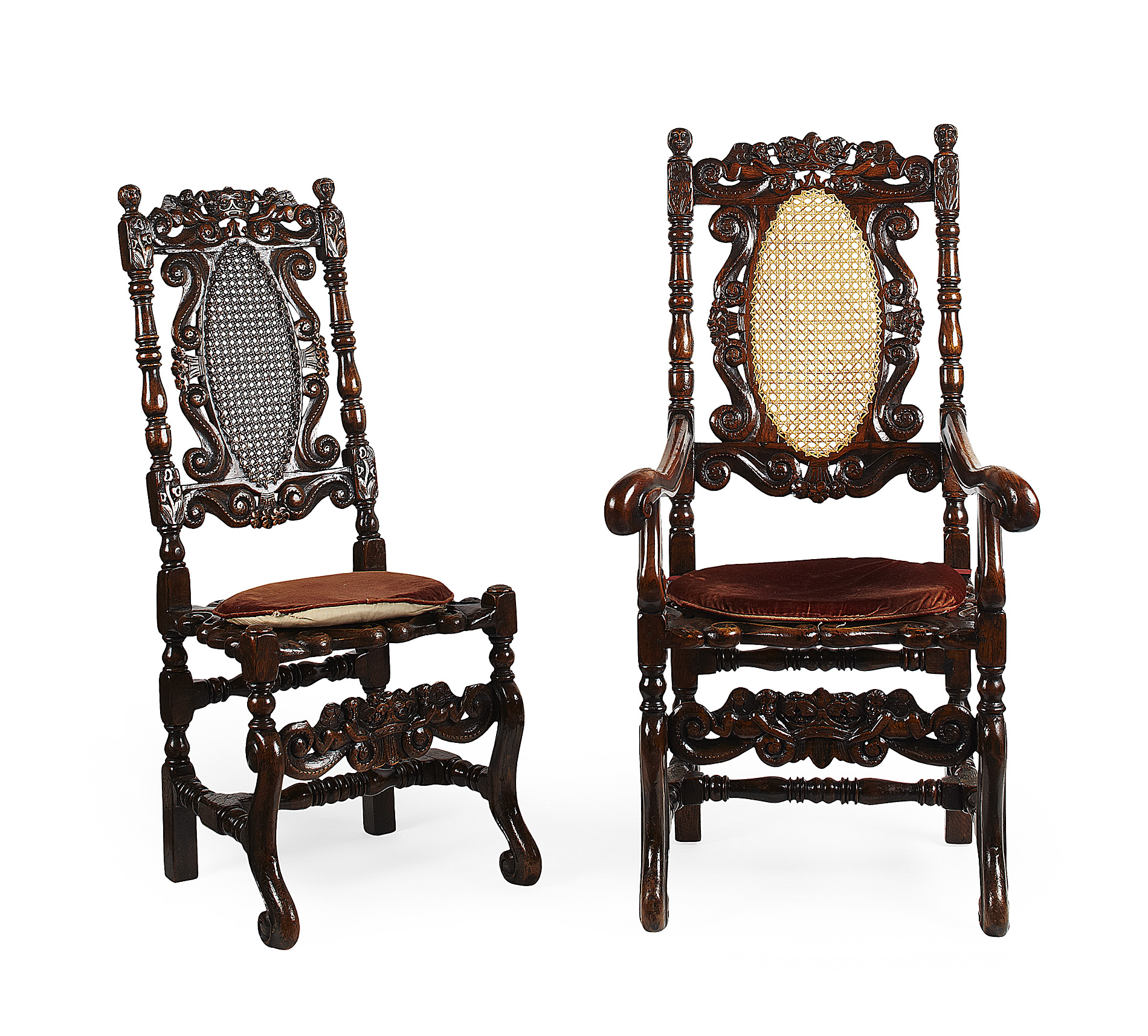 GOOD SET OF TEN CHARLES II STYLE OAK DINING CHAIRS