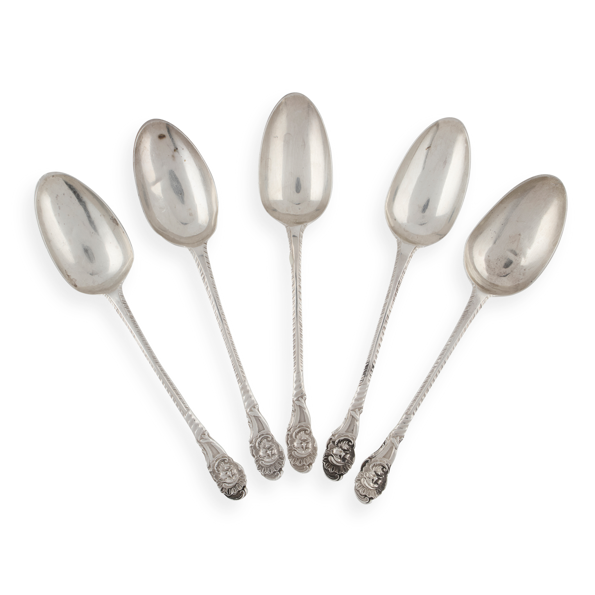 A SET OF FIVE GEORGE III DESSERT SPOONS