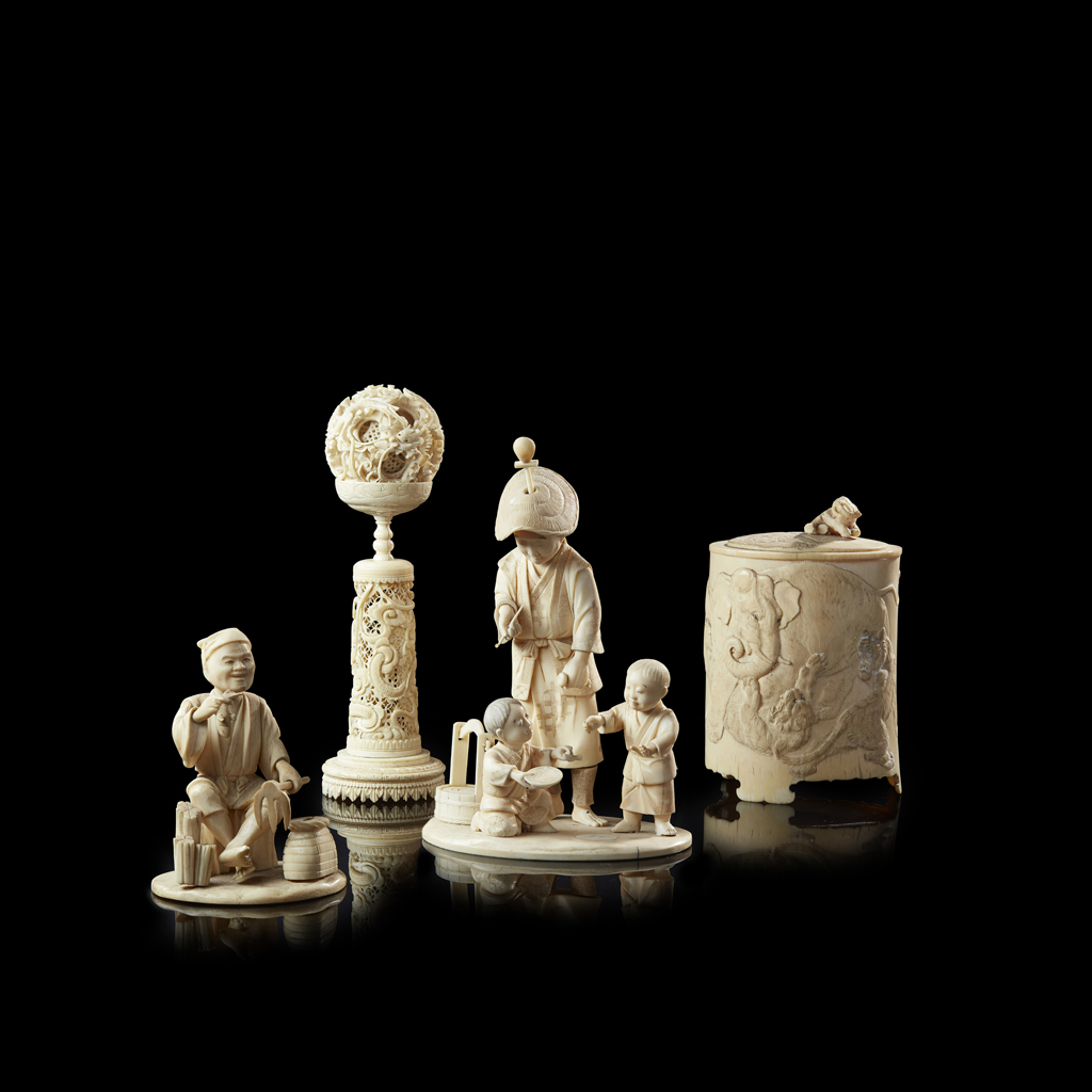 TWO CARVED IVORY OKIMONO