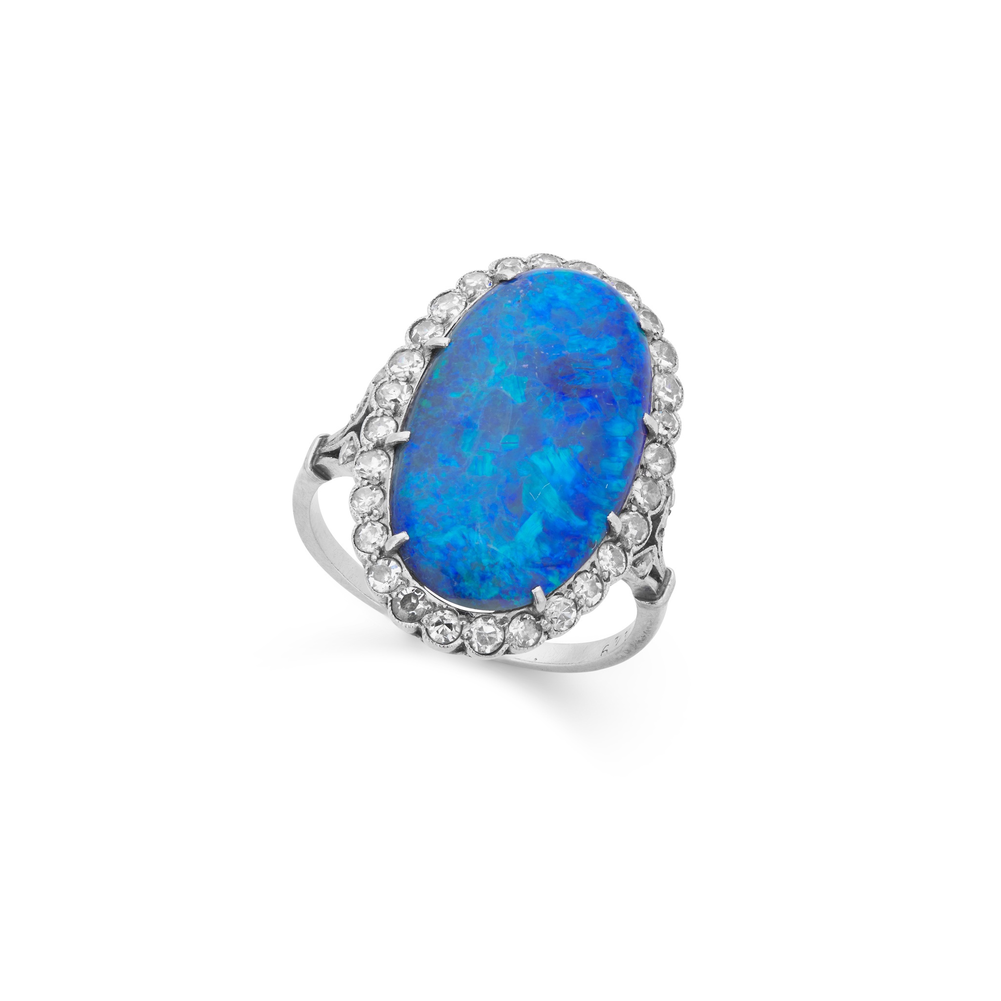 A 1920s French black opal and diamond cluster ring