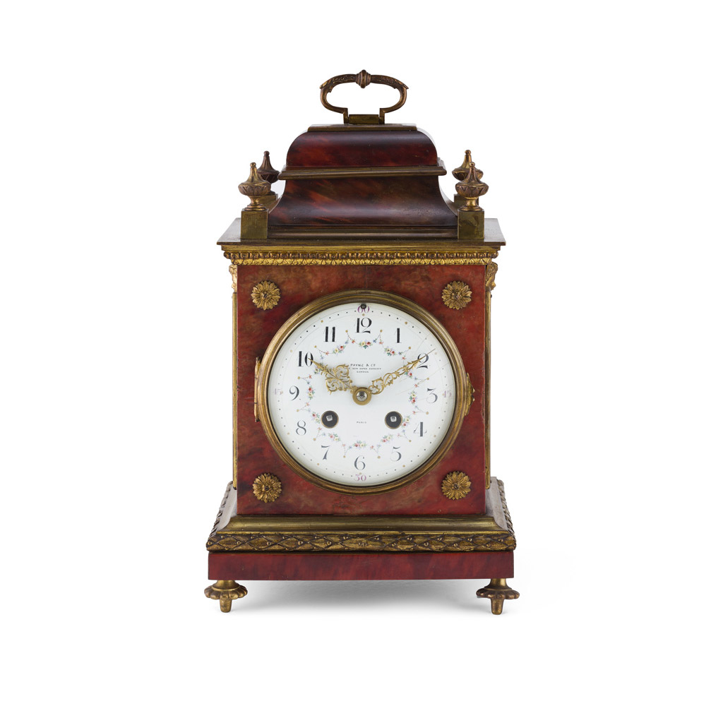 FRENCH RED TORTOISESHELL AND GILT BRONZE MANTEL CLOCK, BY PAYNE & CO.