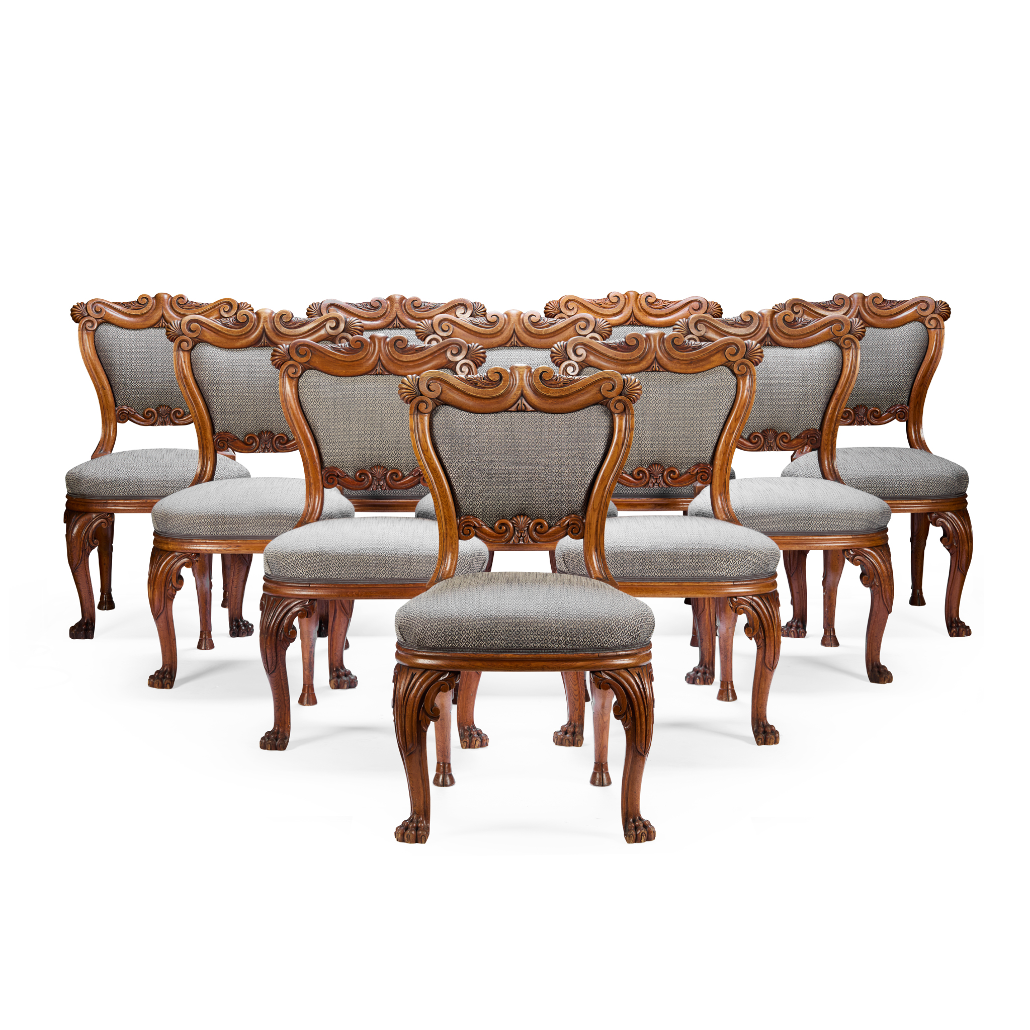 SET OF TEN GEORGE IV OAK DINING CHAIRS, ATTRIBUTED TO GILLOWS