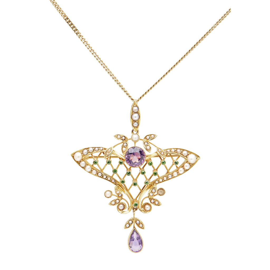 An early 20th century multi-gem set pendant necklace