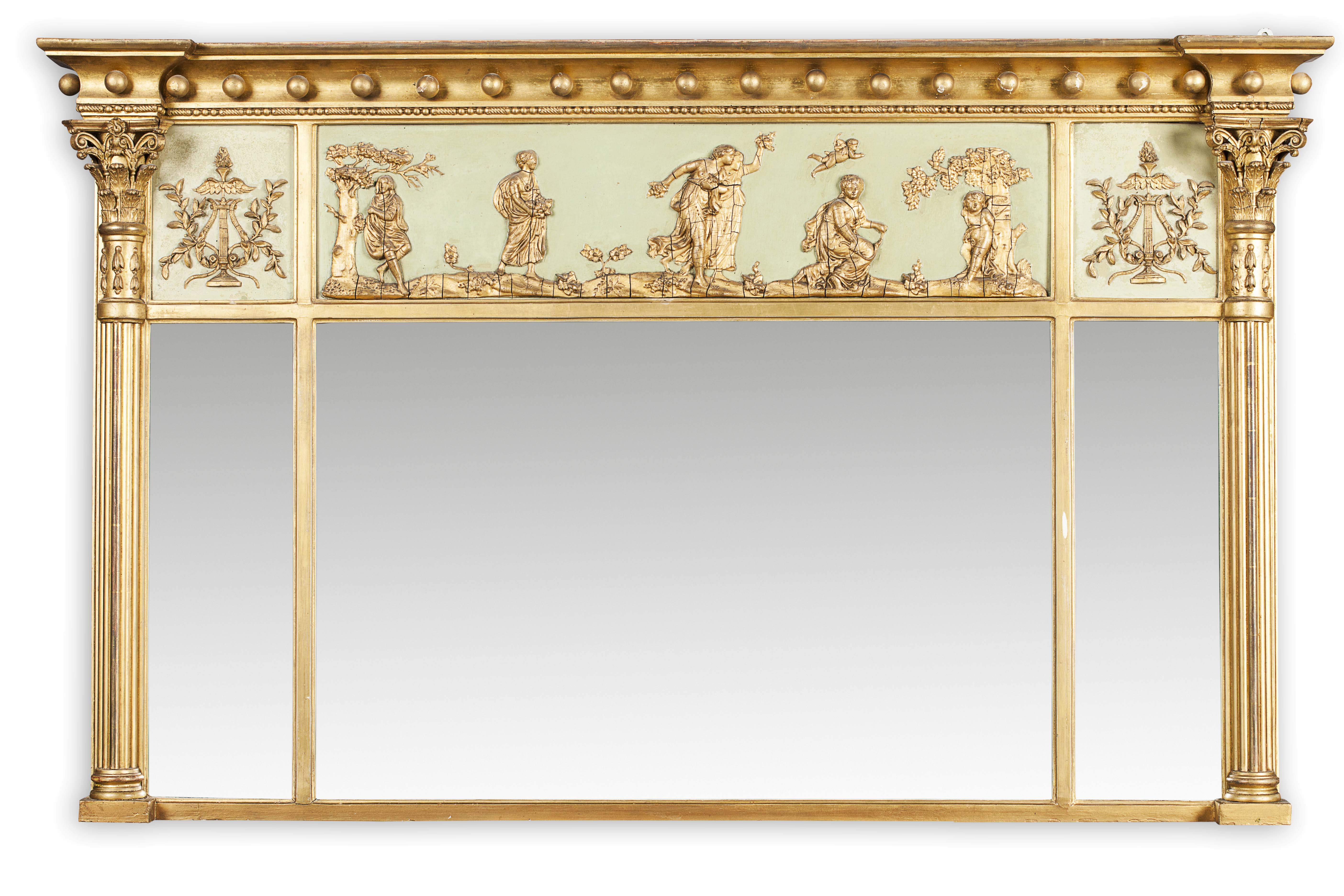 REGENCY GILT AND GESSO TRIPLE OVERMANTEL MIRROR
