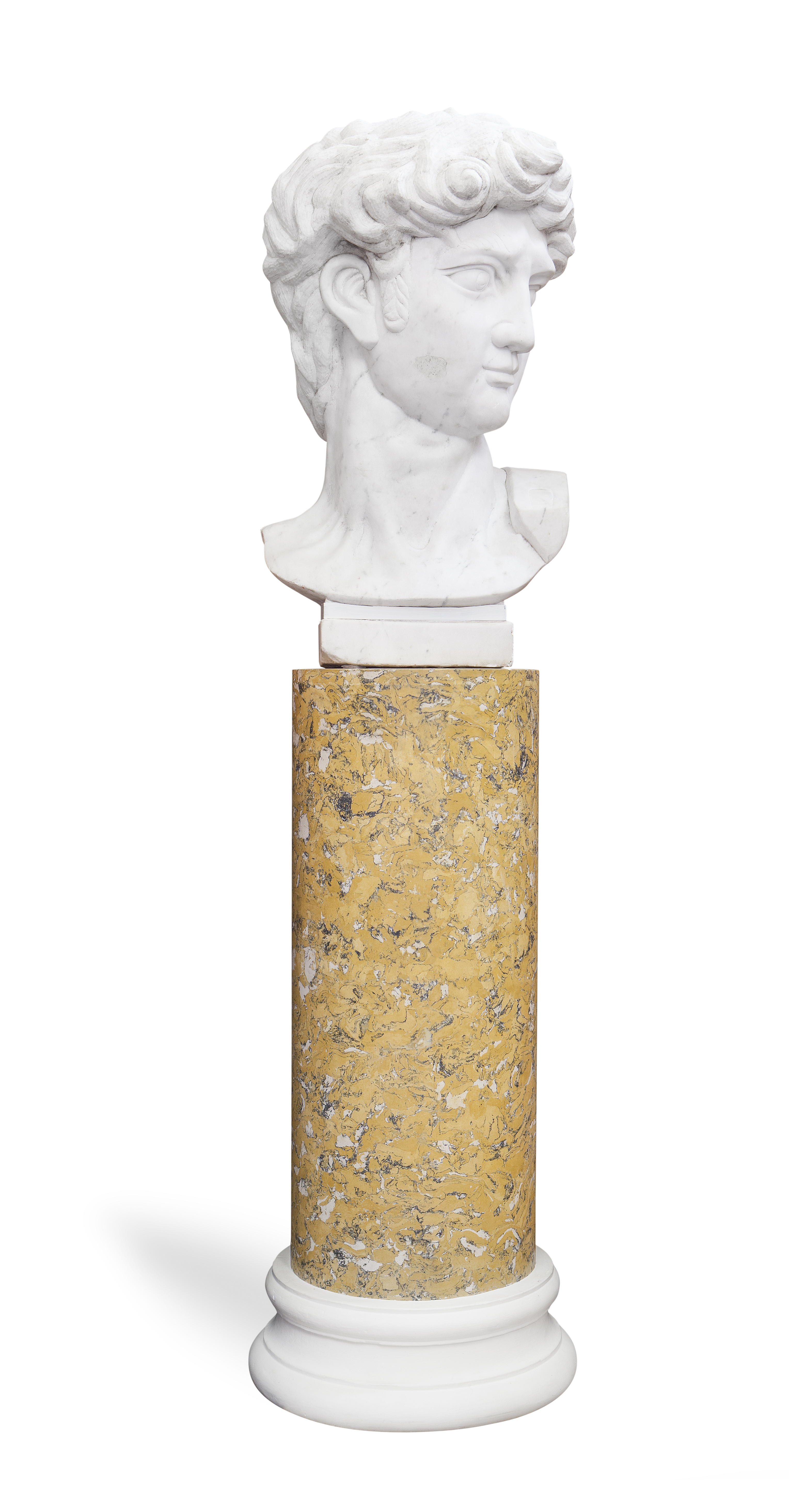 LARGE CARRARA MARBLE HEAD OF DAVID, AFTER MICHELANGELO