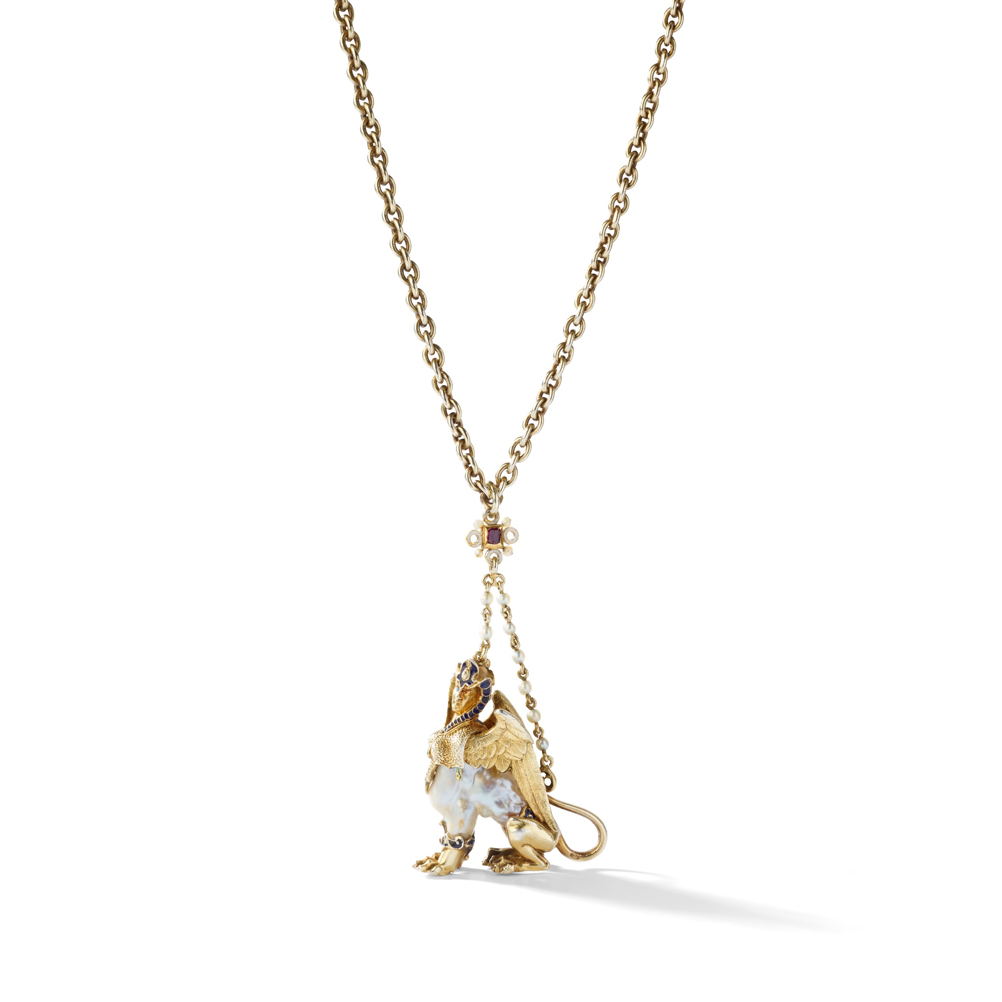 A 19th century Renaissance revival pearl and gem-set pendant