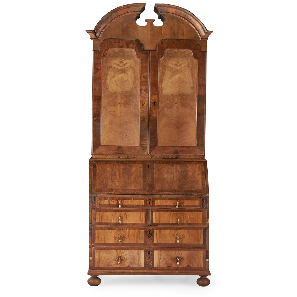 GEORGE I WALNUT BUREAU BOOKCASE