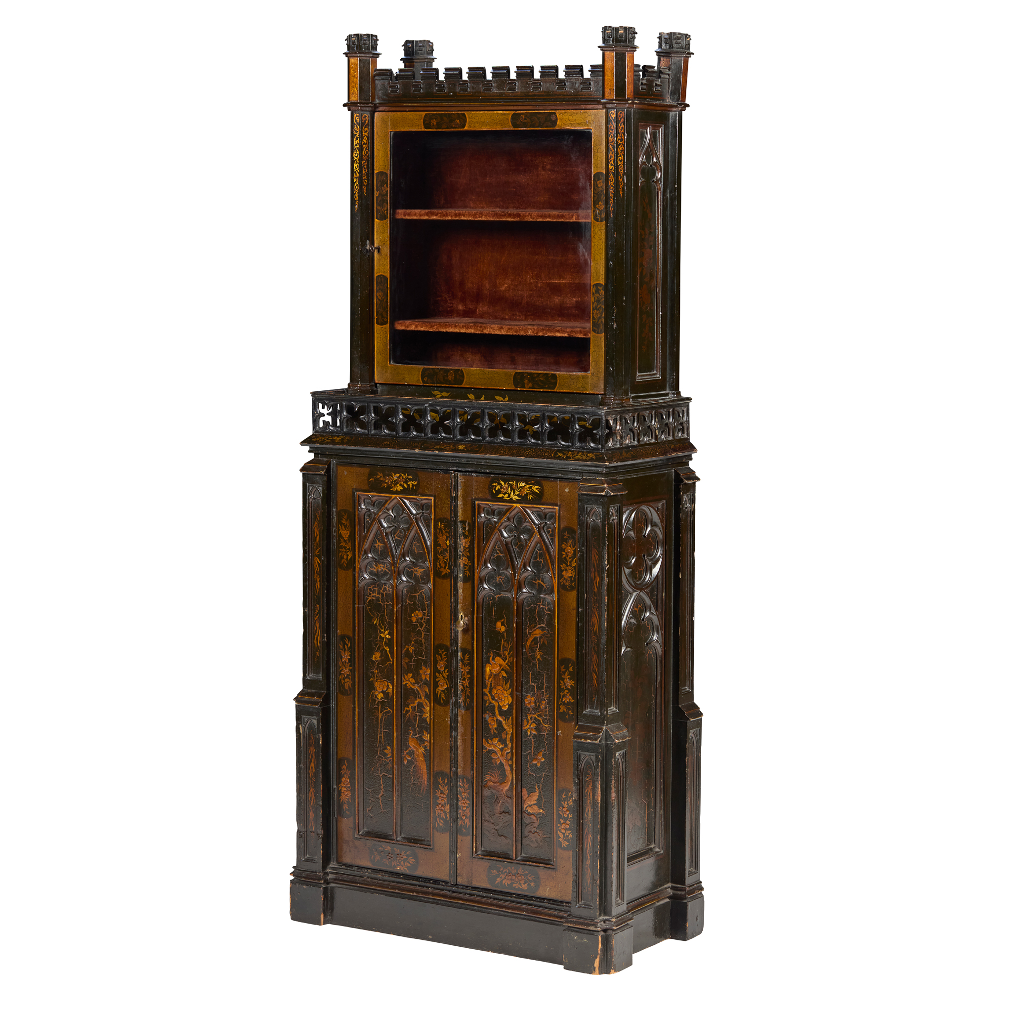 GEORGE IV GOTHIC REVIVAL CHINOISERIE LACQUERED CABINET