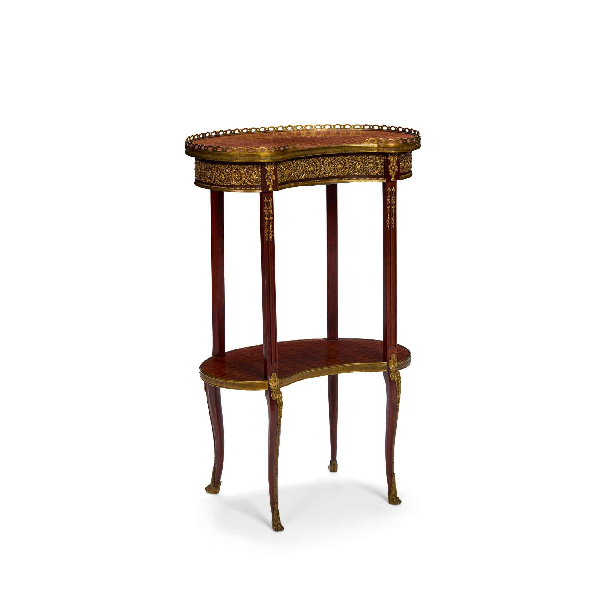 LOUIS XVI STYLE KINGWOOD, MAHOGANY AND PARQUETRY GILT MOUNTED OCCASIONAL TABLE