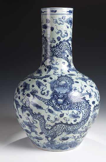 A large Chinese blue painted gourd-shaped vase
