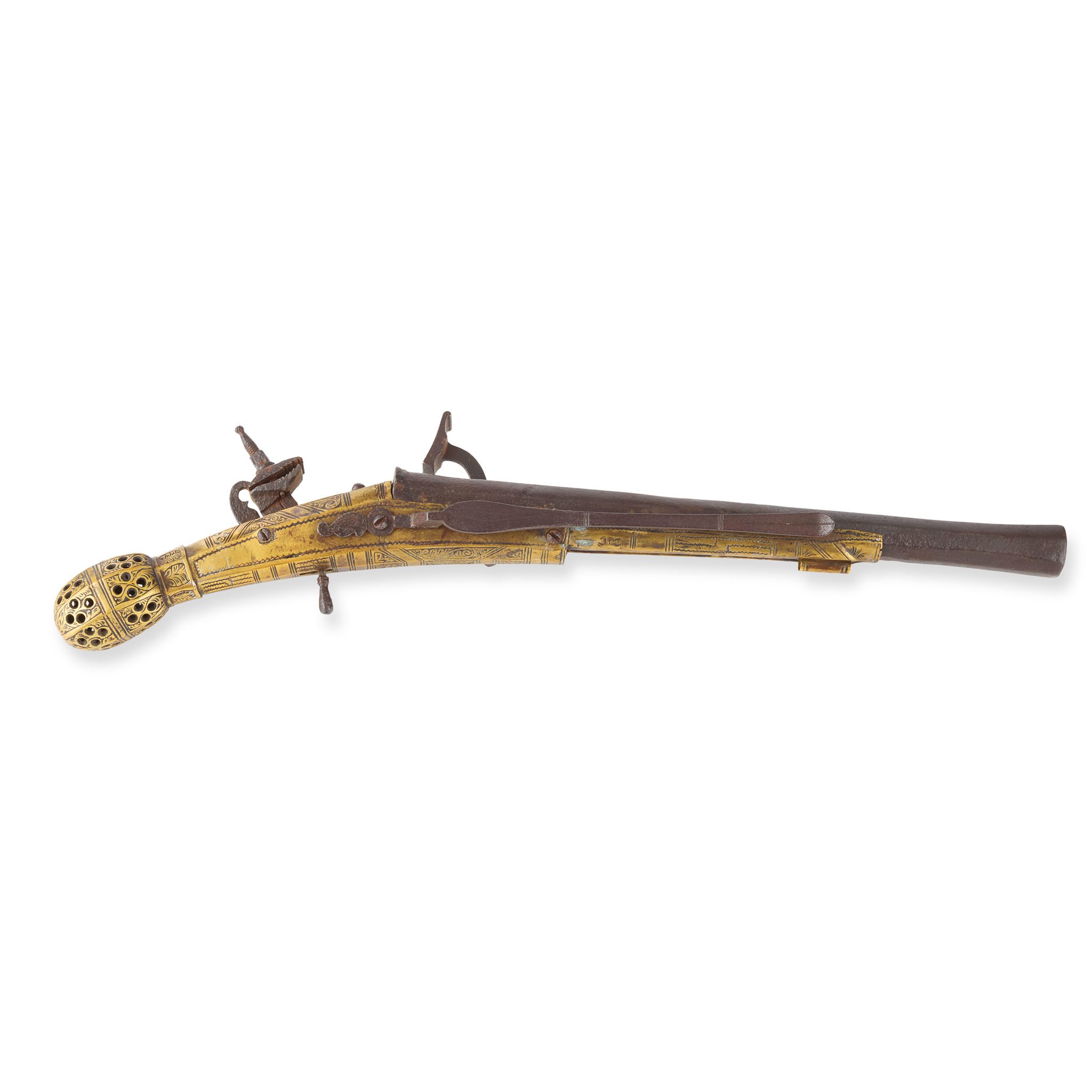 AN EARLY 17TH CENTURY SCOTTISH BRASS LEMON BUTT PISTOL