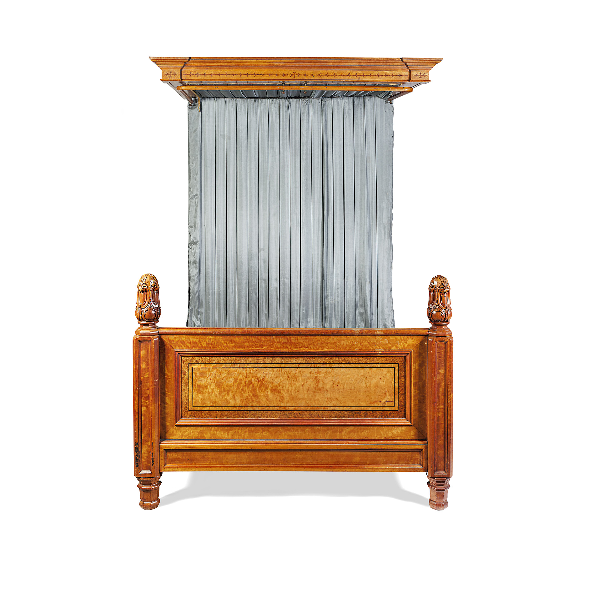 SCANDINAVIAN SATIN AND KARELINIAN BIRCH AND MARQUETRY HALF TESTER BED