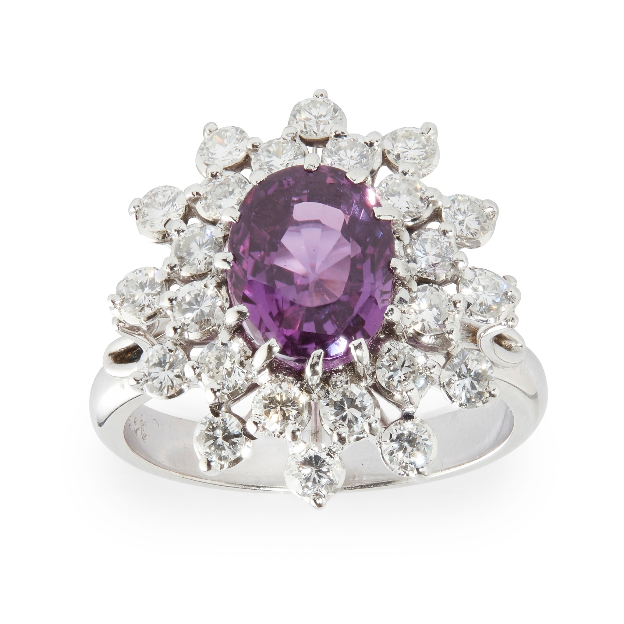 A pink sapphire and diamond set cluster ring