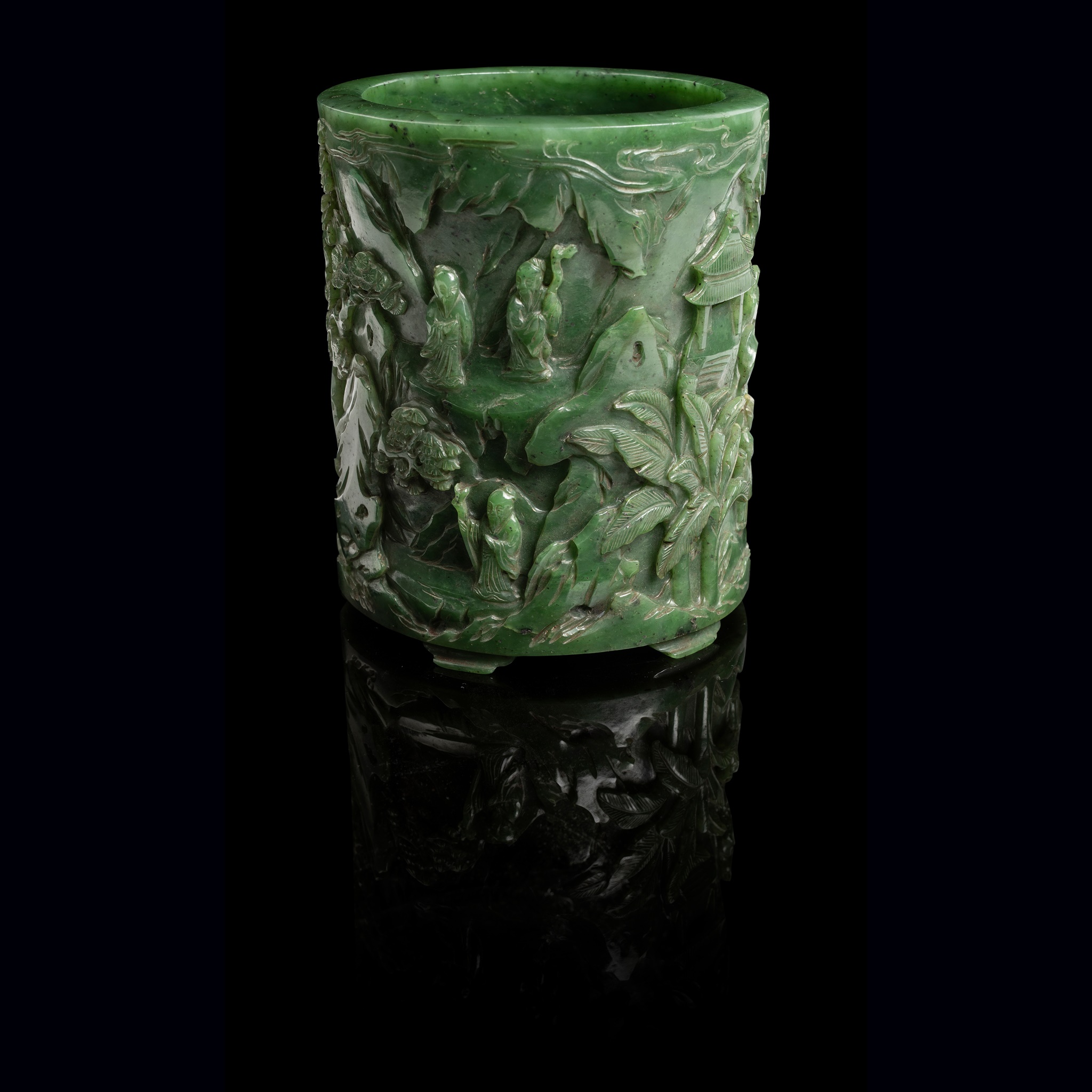 SPINACH-GREEN JADE 'SCHOLARS' BRUSH POT