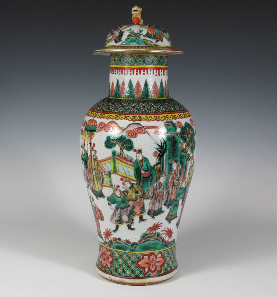 A late 19th/ early 20th century famille verte vase and cover