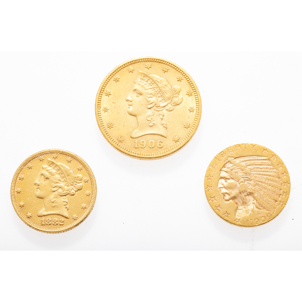 USA - A $10 coin, and two $5 gold coins