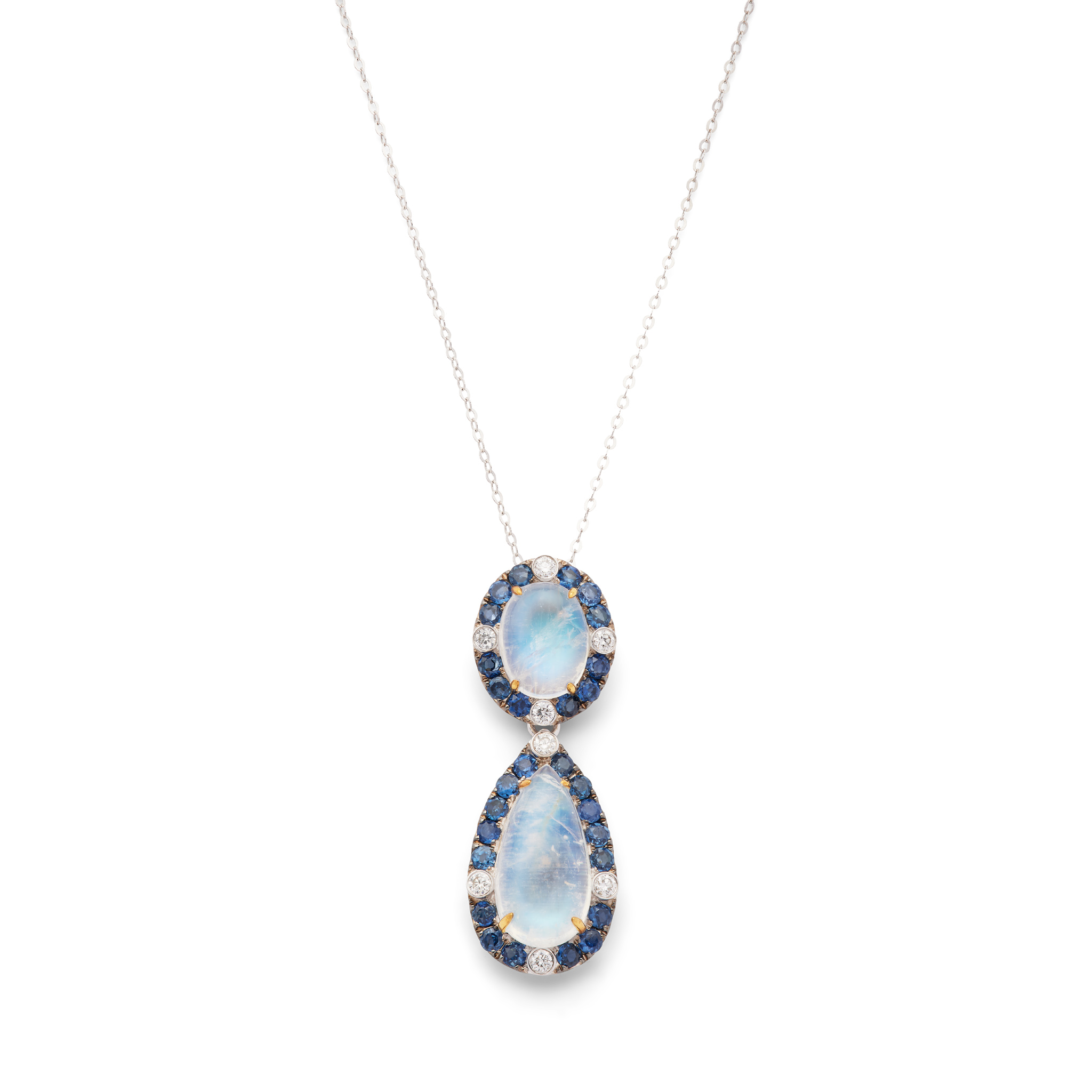 A moonstone, sapphire and diamond pendant