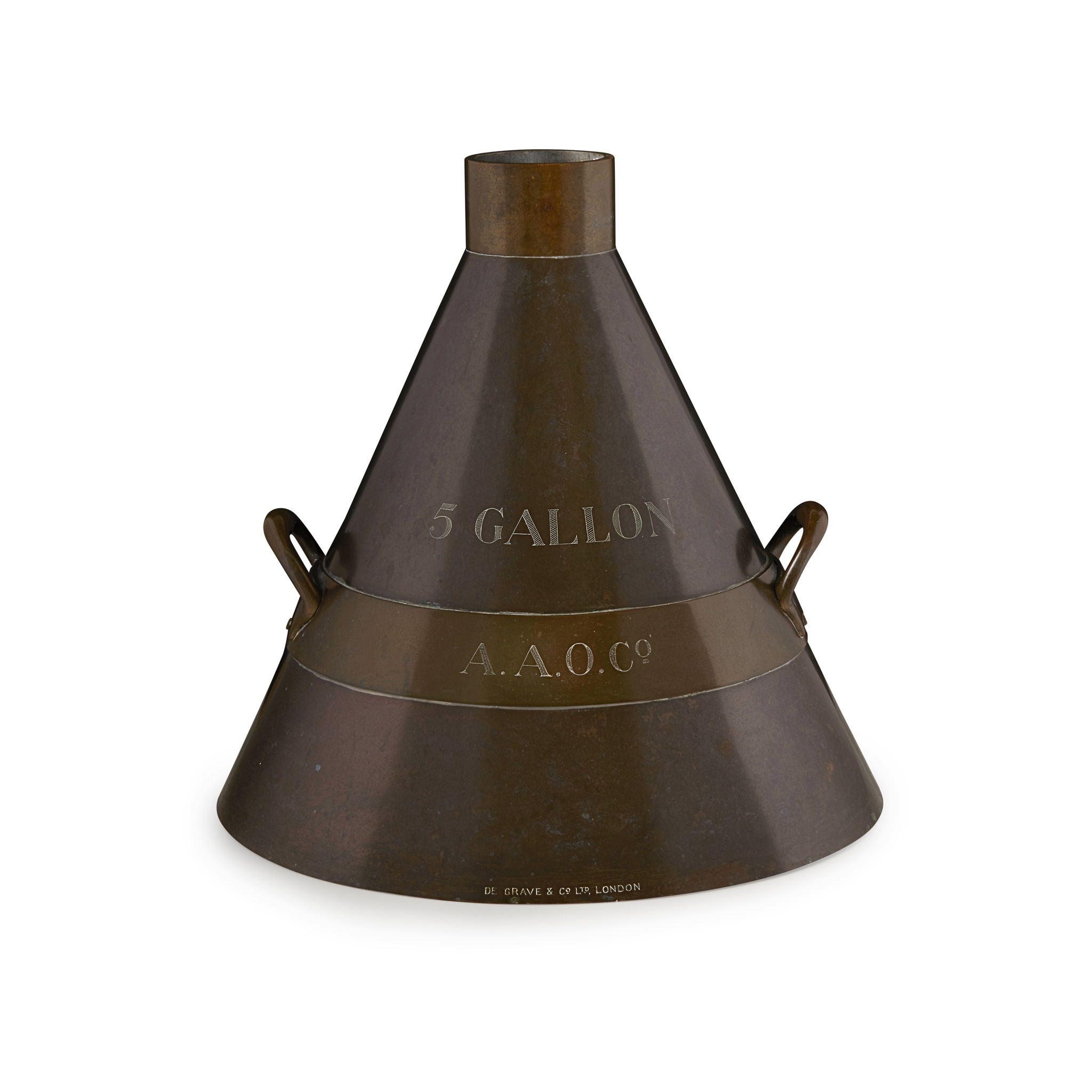 LARGE BRASS FITTED COPPER GRAIN MEASURE, DE GRAVE & CO. LTD., LONDON