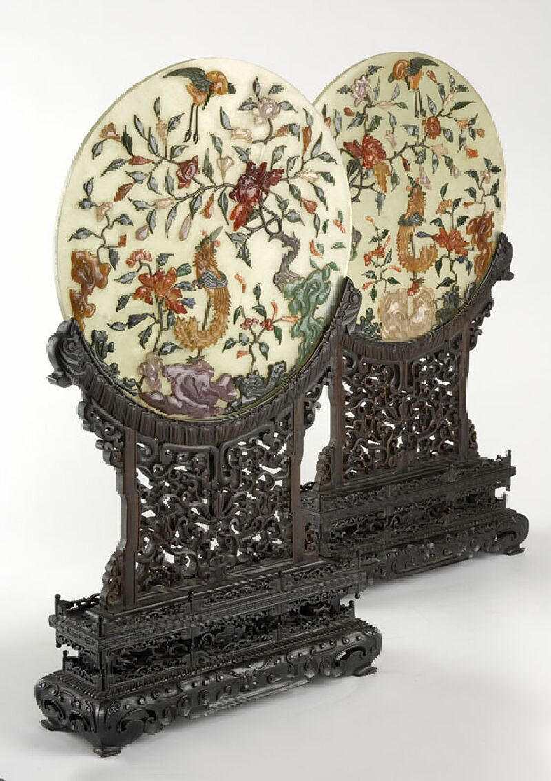 A pair of Chinese circular jade screens