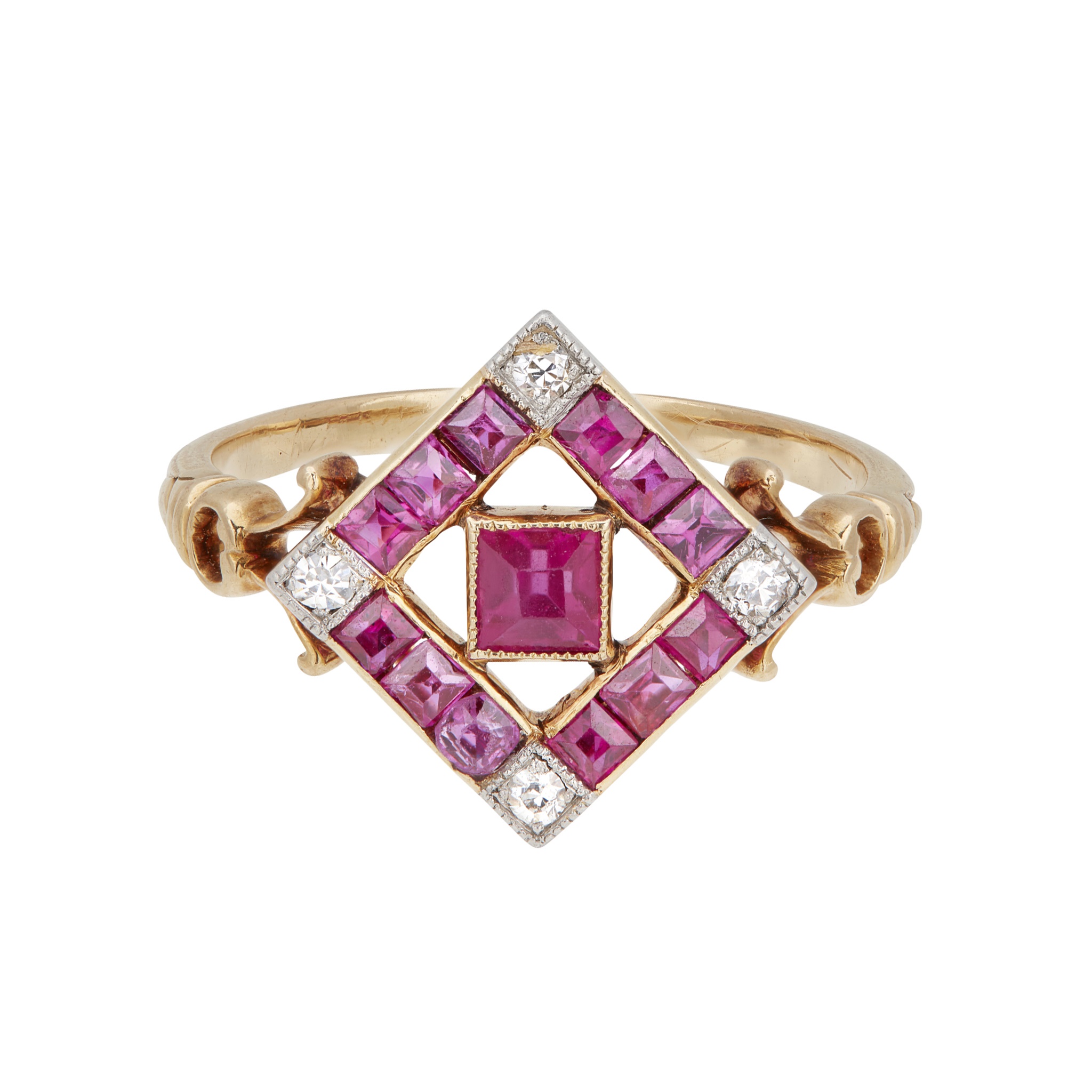 A ruby and diamond set ring