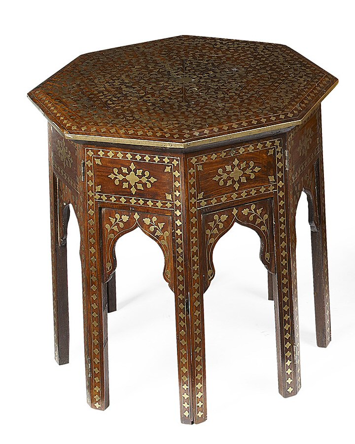 INDIAN ROSEWOOD BRASS INLAID FOLDING TEA TABLE
