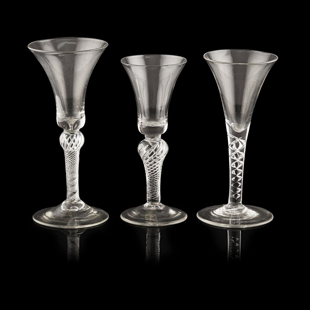 THREE GEORGIAN TWIST STEM WINE GLASSES