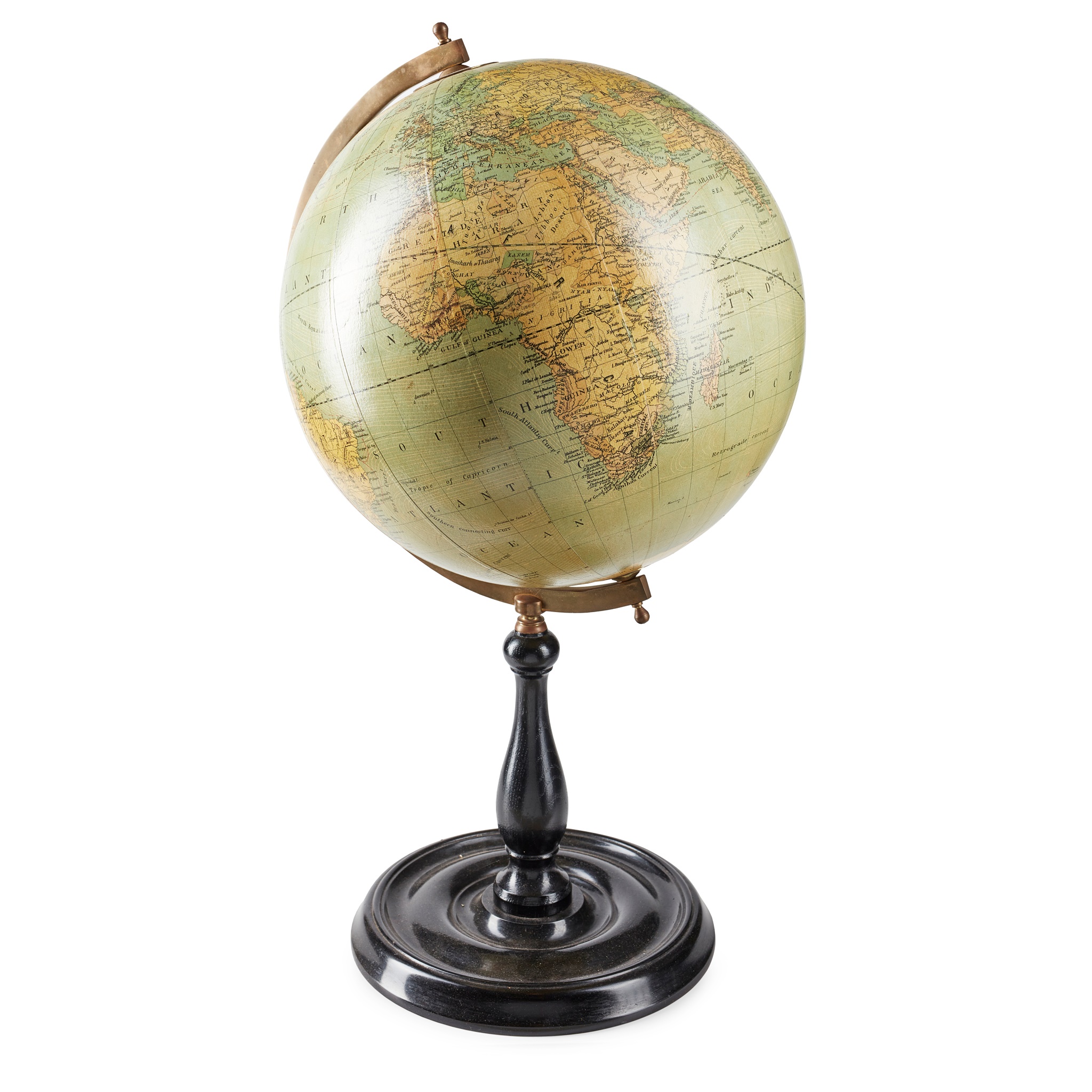 11-INCH TERRESTRIAL TABLE GLOBE, MERZBACH & FALK, BRUSSELS