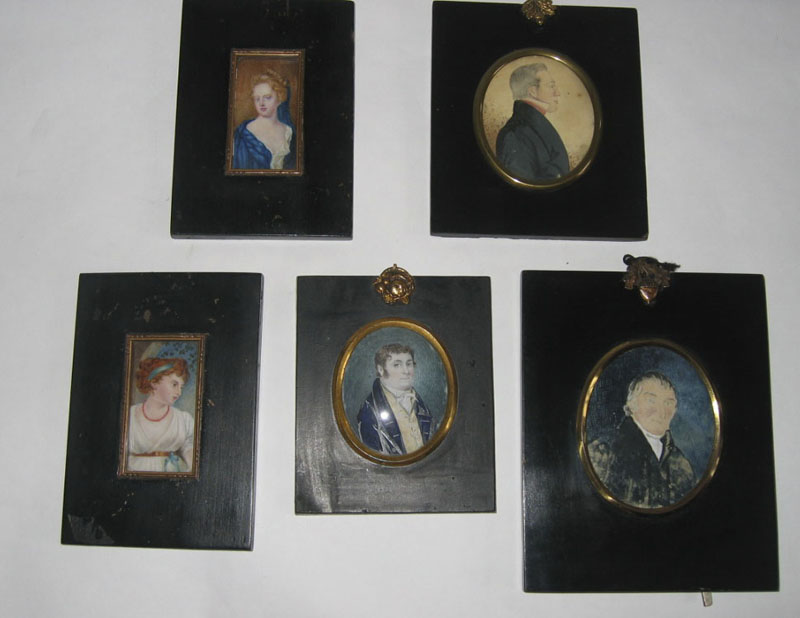 A group of five early 19th century portrait miniatures