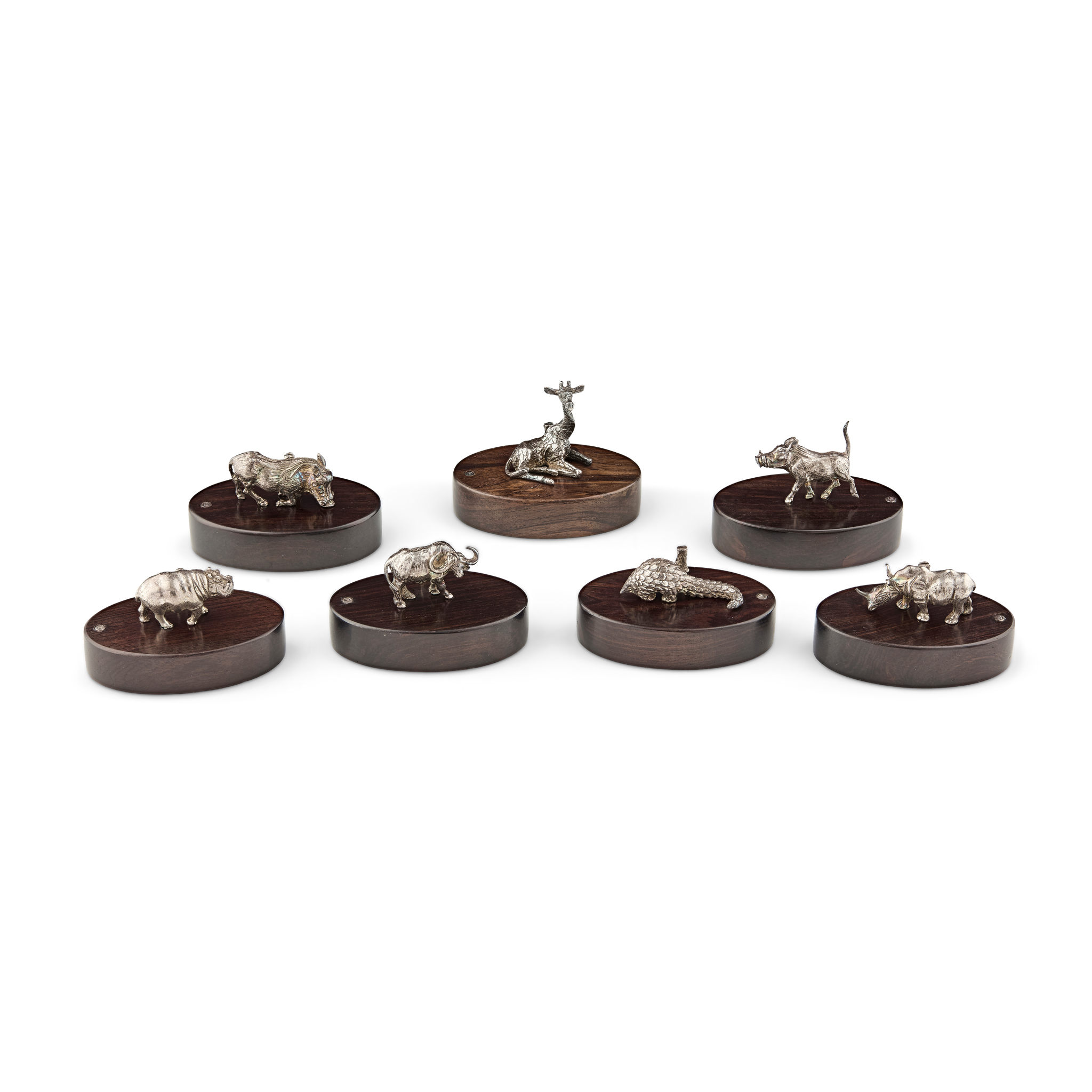 A COLLECTION OF SEVEN CONTEMPORARY ANIMAL SCULPTURE PLACE CARD HOLDERS
