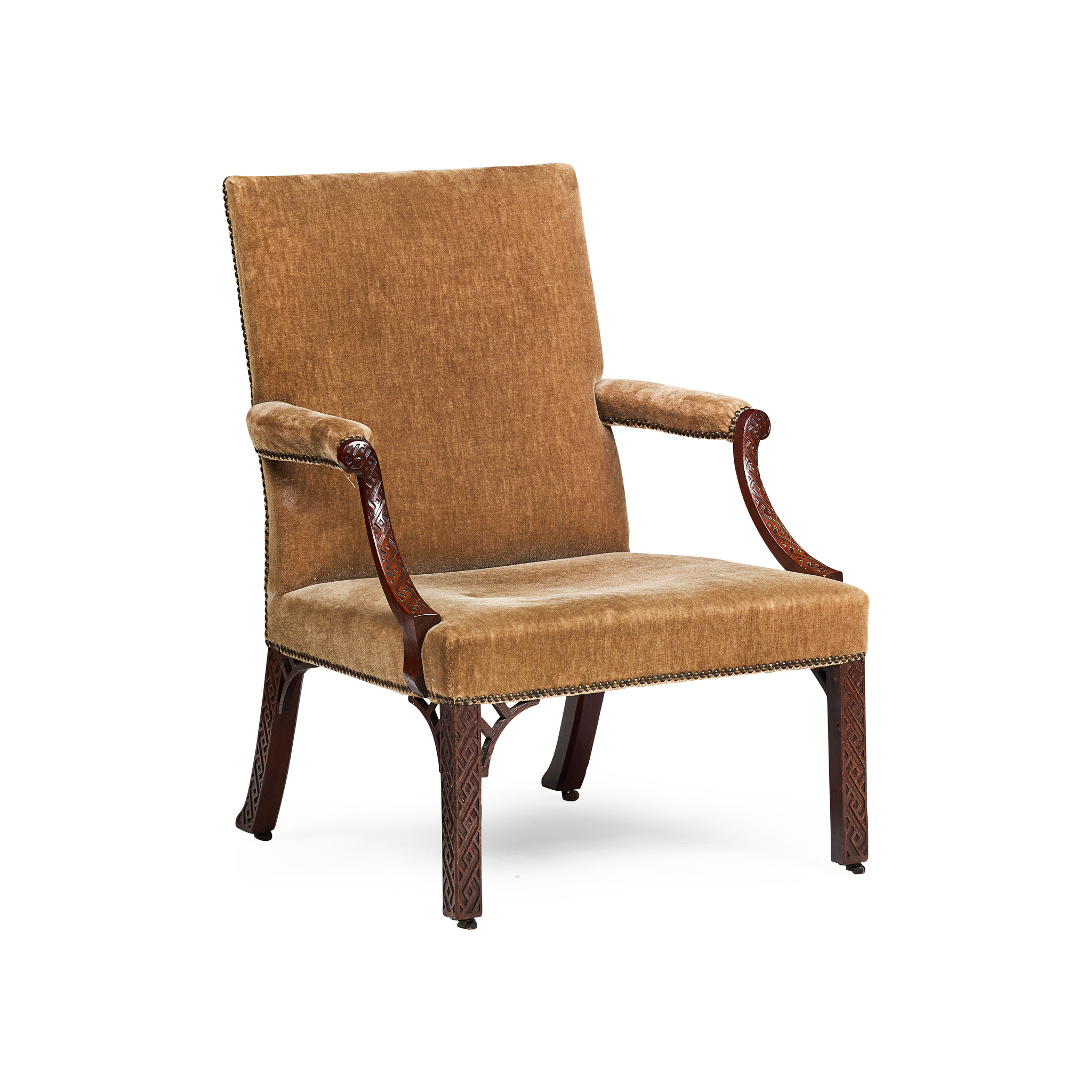 GEORGE III MAHOGANY 'CHINESE CHIPPENDALE' LIBRARY ARMCHAIR