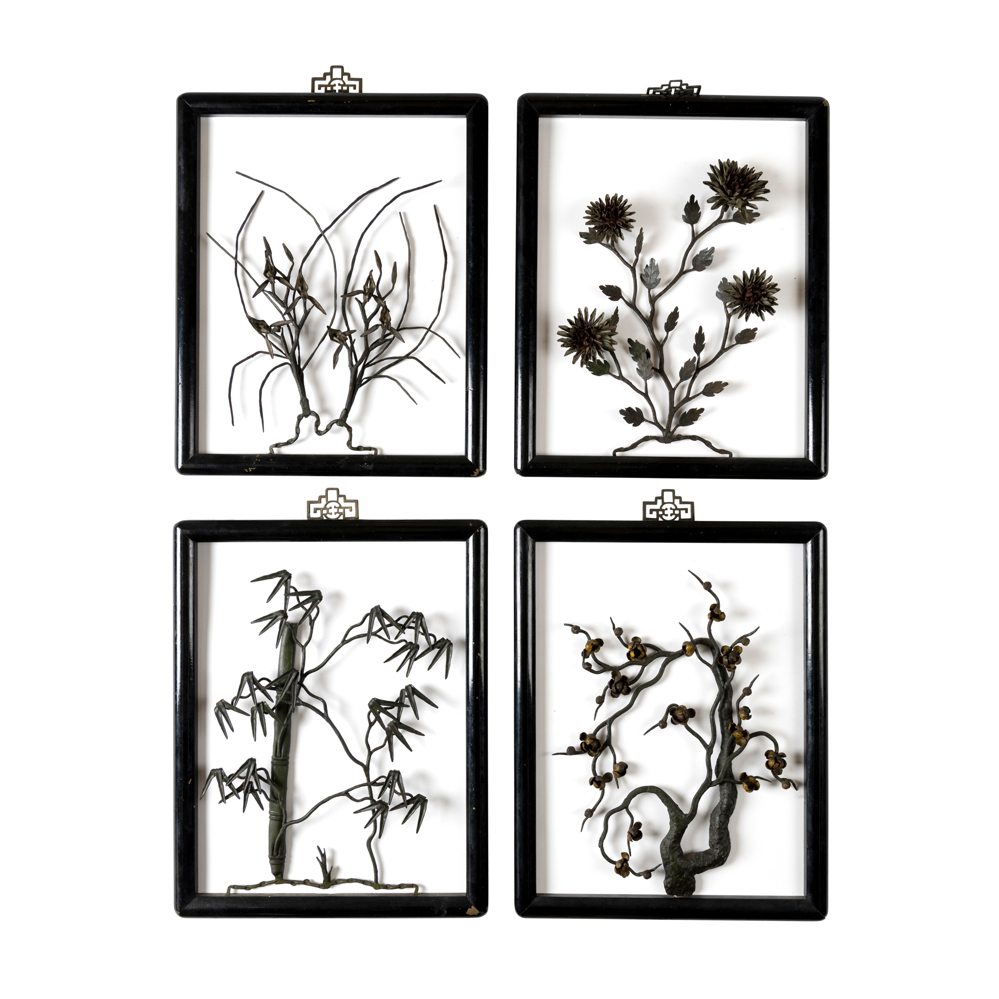 SET OF FOUR 'FOUR NOBLE ONES' IRON PAINTINGS