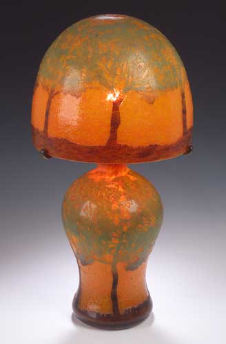 A rare and possibly unique Monart cameo glass lamp,