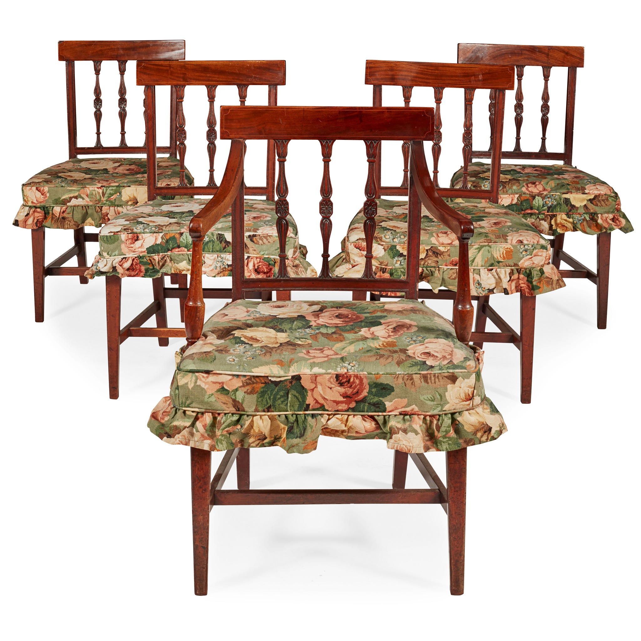 SET OF FIVE LATE GEORGIAN MAHOGANY DINING CHAIRS