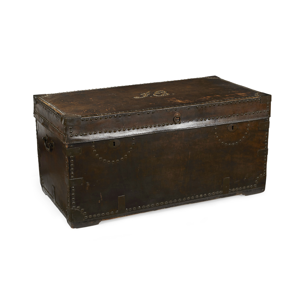 REGENCY LEATHER AND BRASS BOUND TRUNK