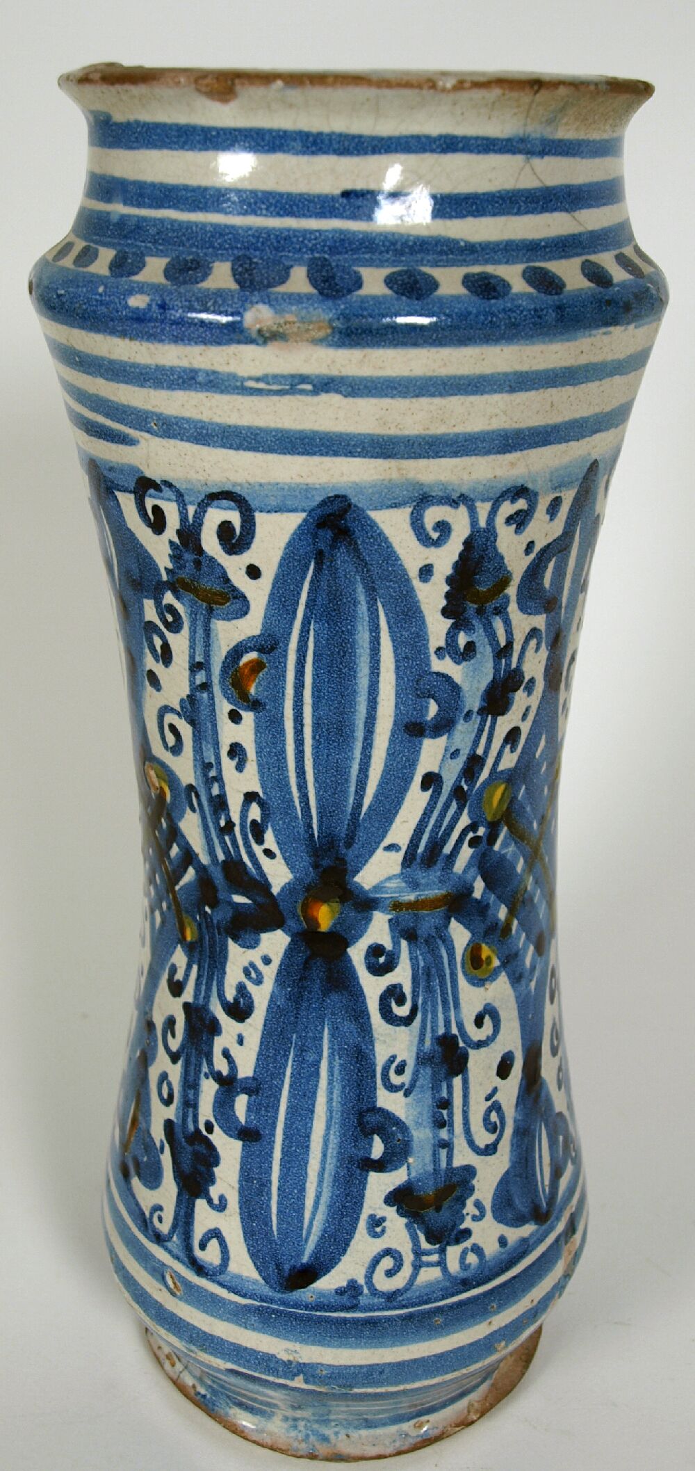 A Trapani or Naples maiolica albarello, probably second half of the 16th century
