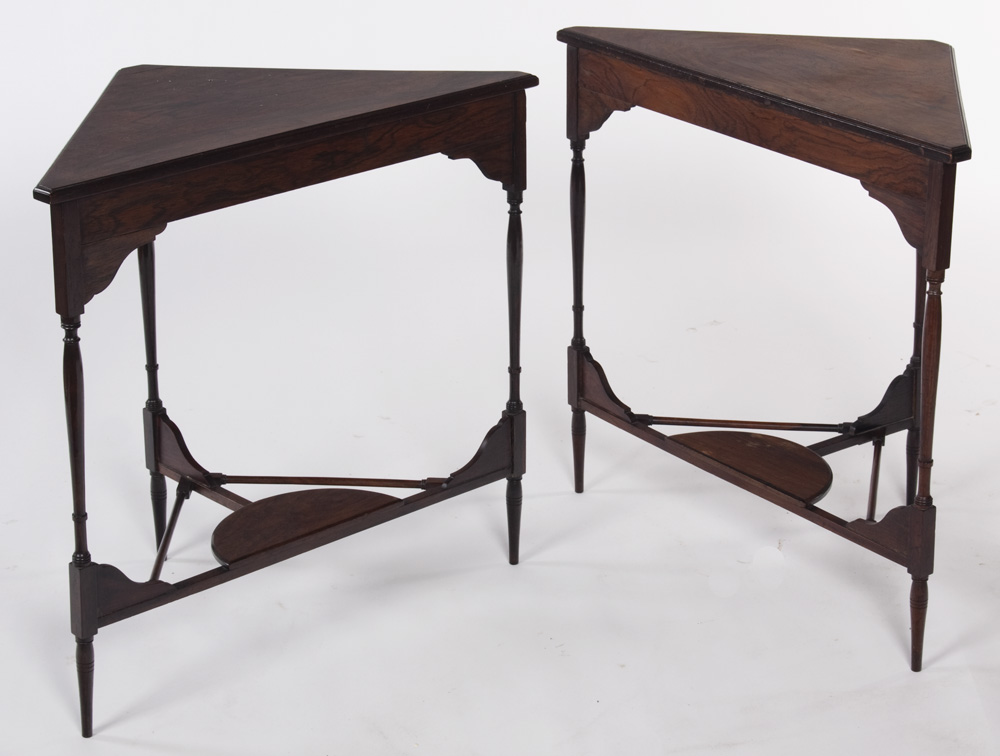A pair of late 19th early 20th century rosewood side tables