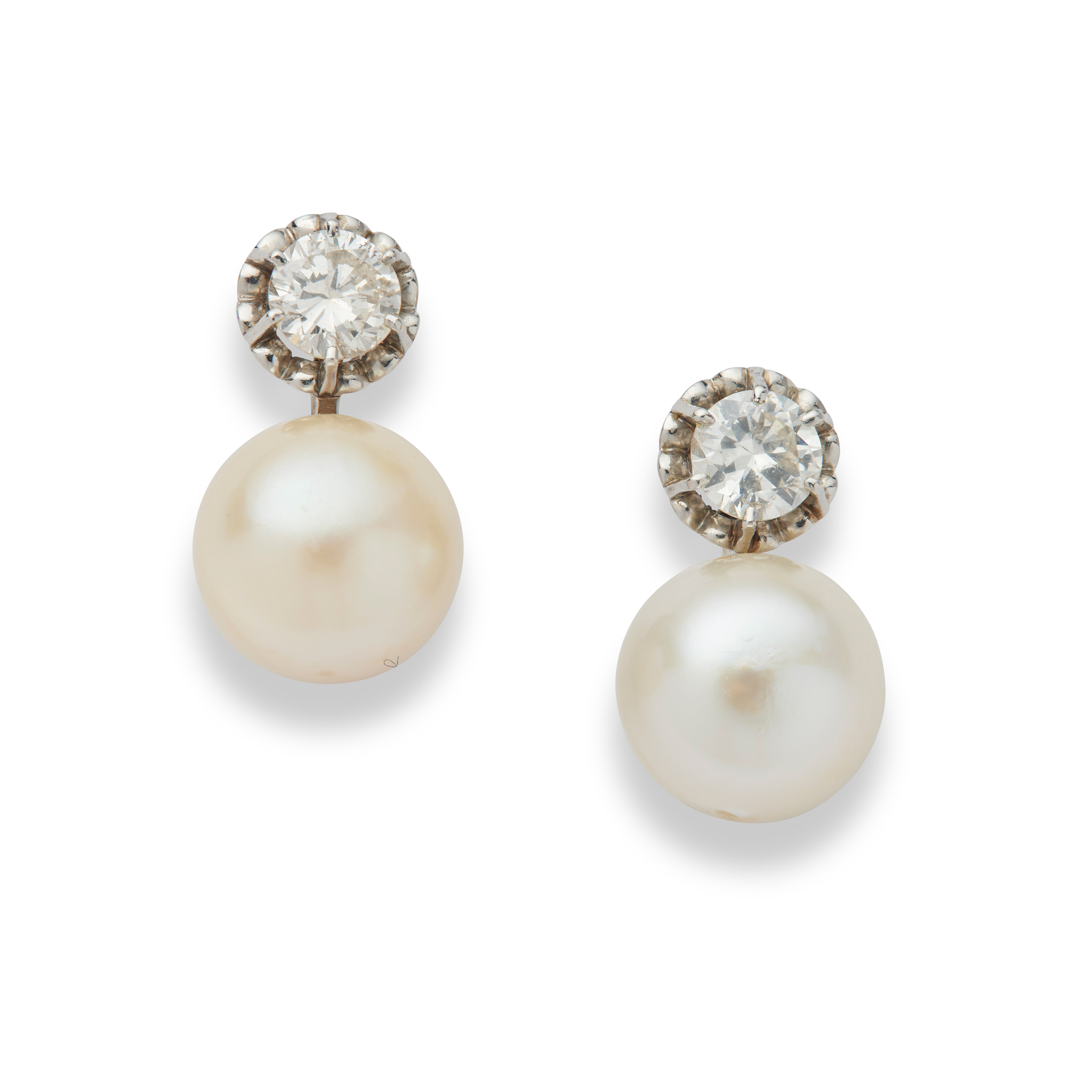 A pair of diamond and South Sea pearl earrings