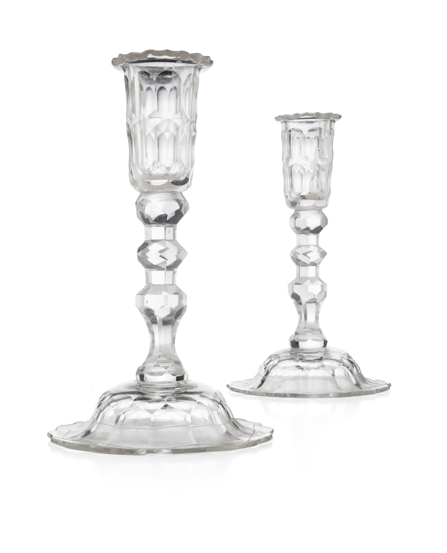 PAIR OF GEORGE III CUT GLASS CANDLESTICKS