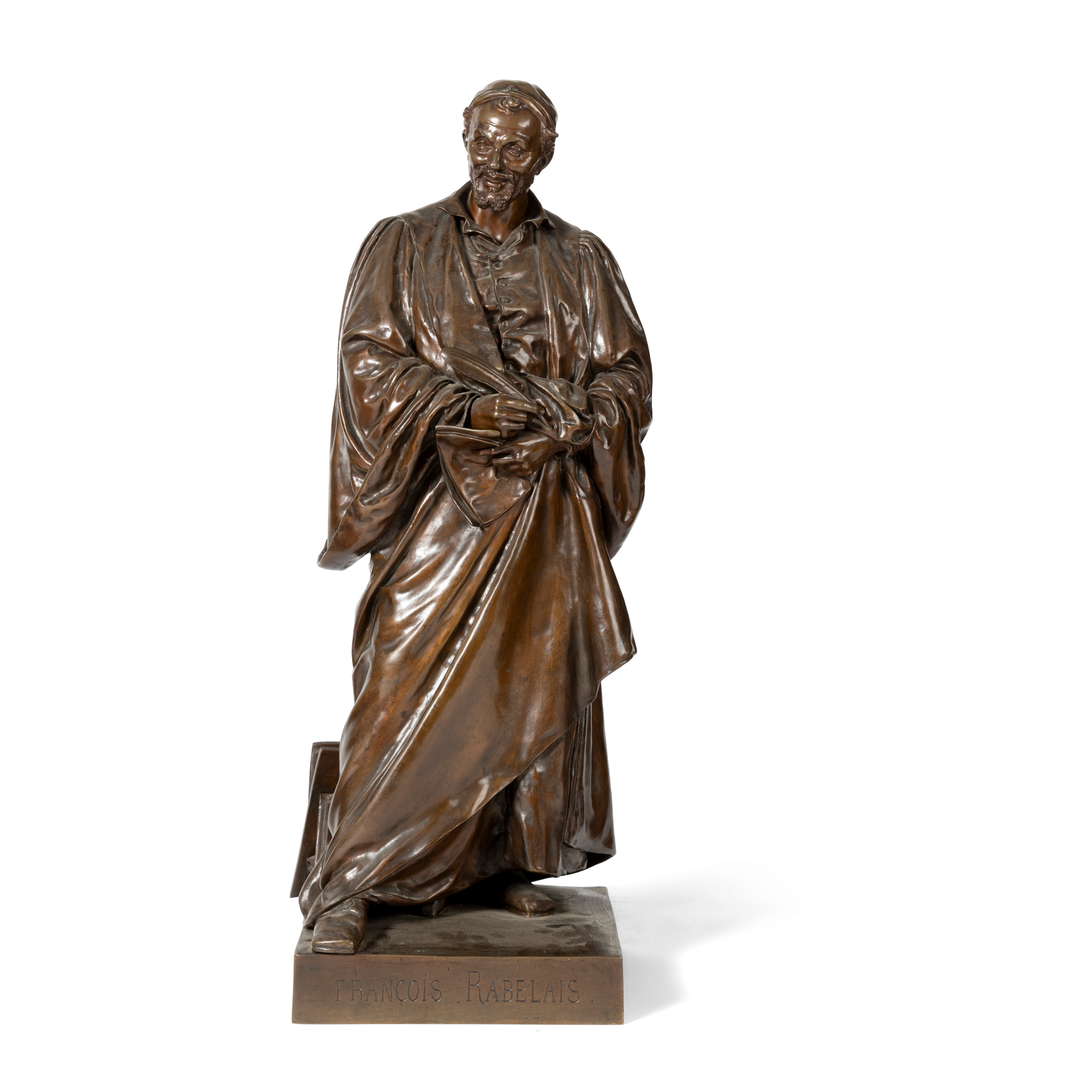 A FRENCH BRONZE FIGURE OF FRANCOIS RABELAIS, HENRI DUMAIGE (FRENCH 1830-1888)