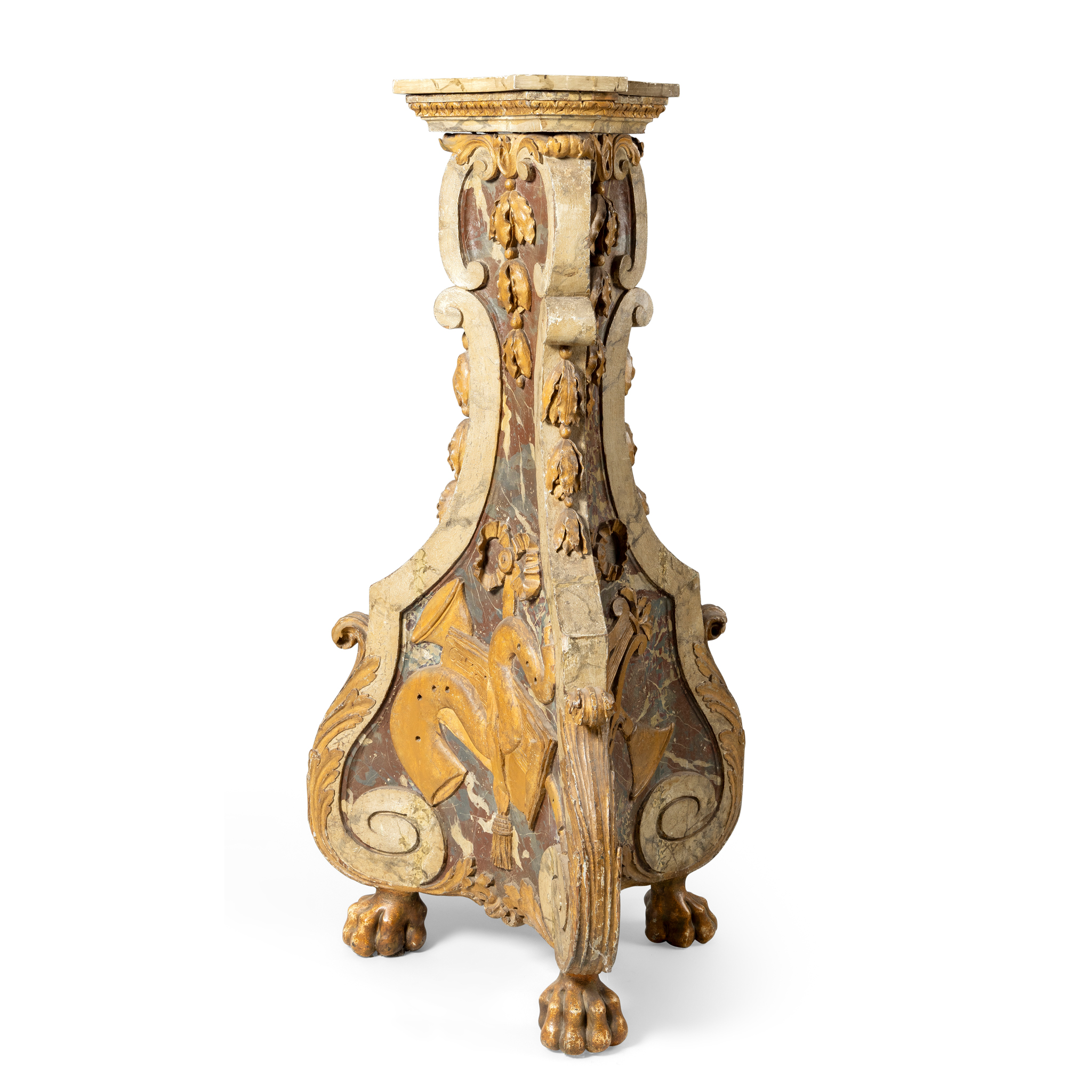 A CONTINENTAL SIMULATED MARBLE AND GILT-DECORATED STAND
