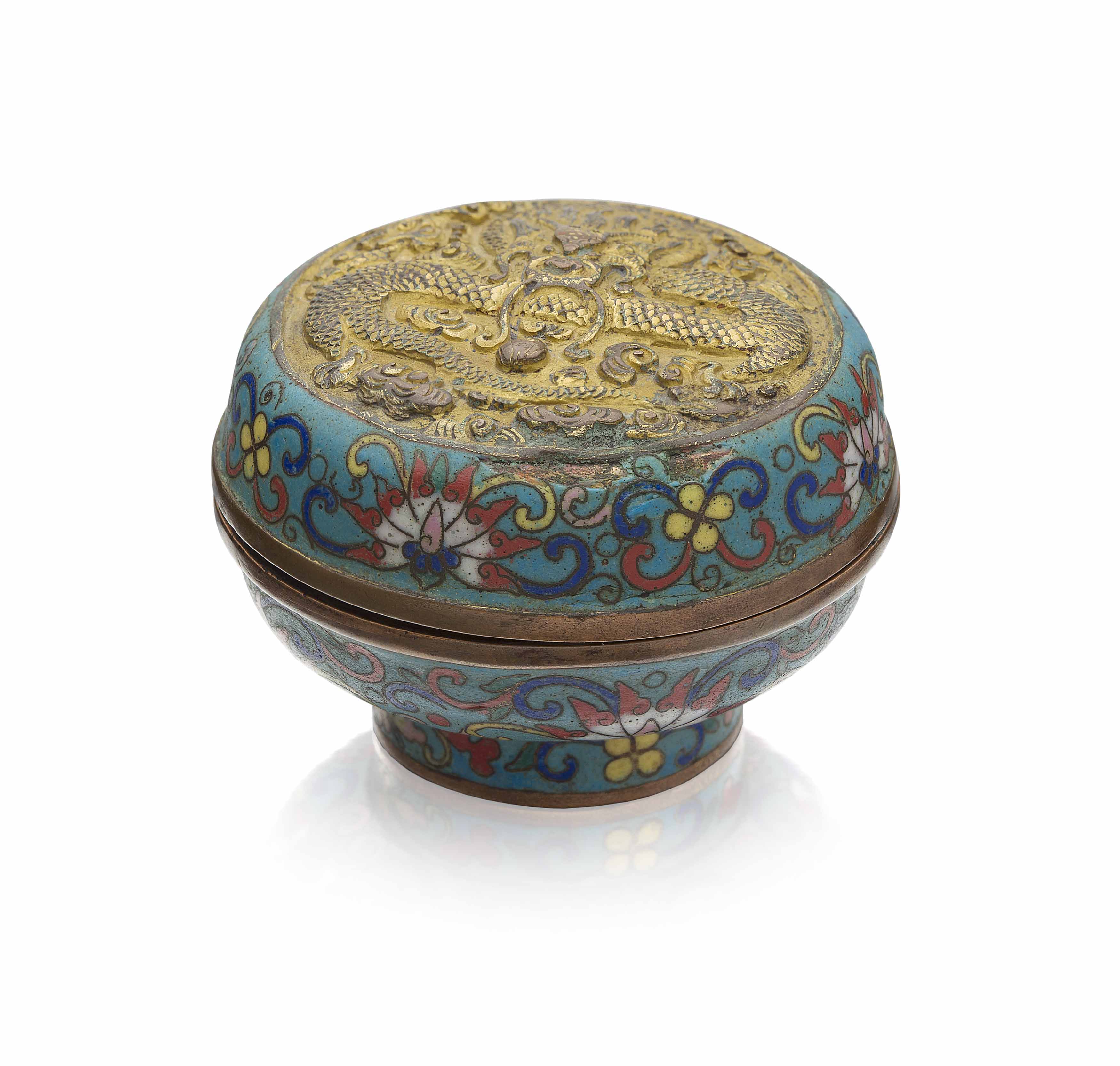 CLOISONNÉ AND GILT BRONZE BOX AND COVER