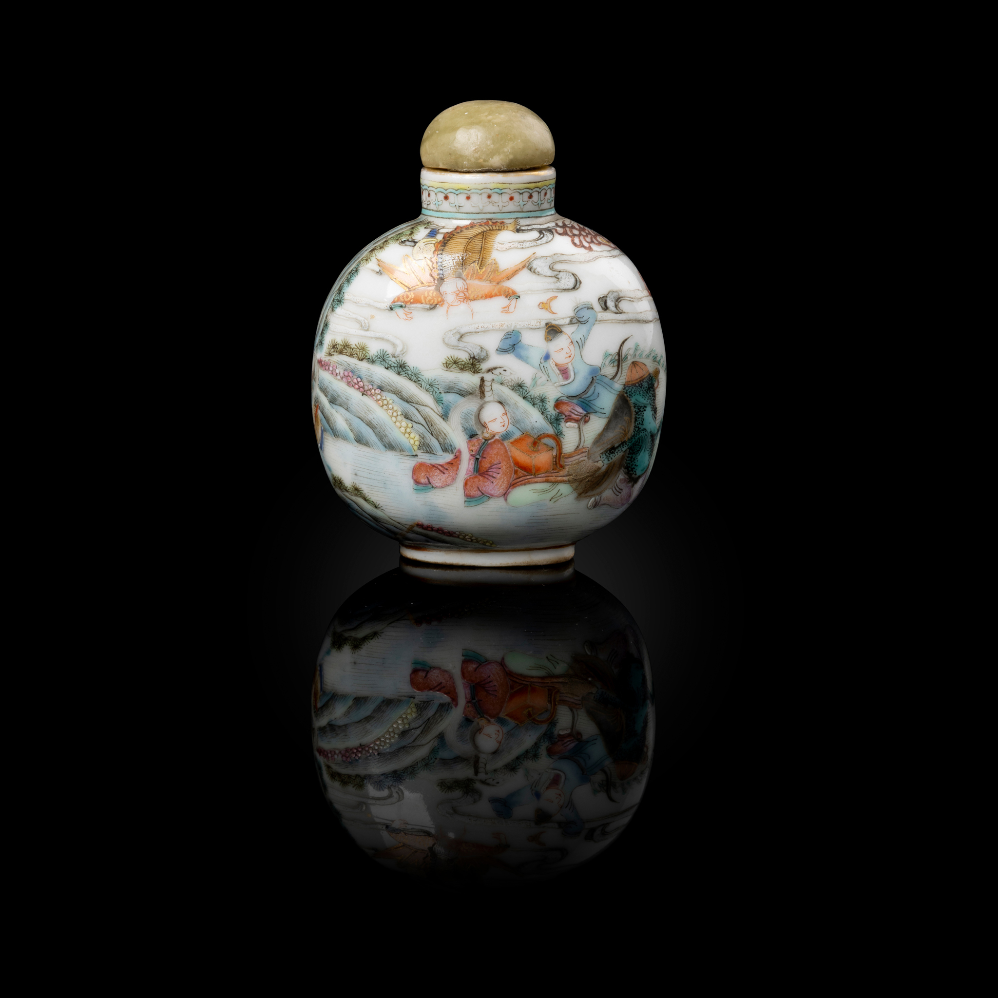 CHINESE FAMILLE ROSE 'LEGEND OF WHITE SNAKE' SNUFF BOTTLE