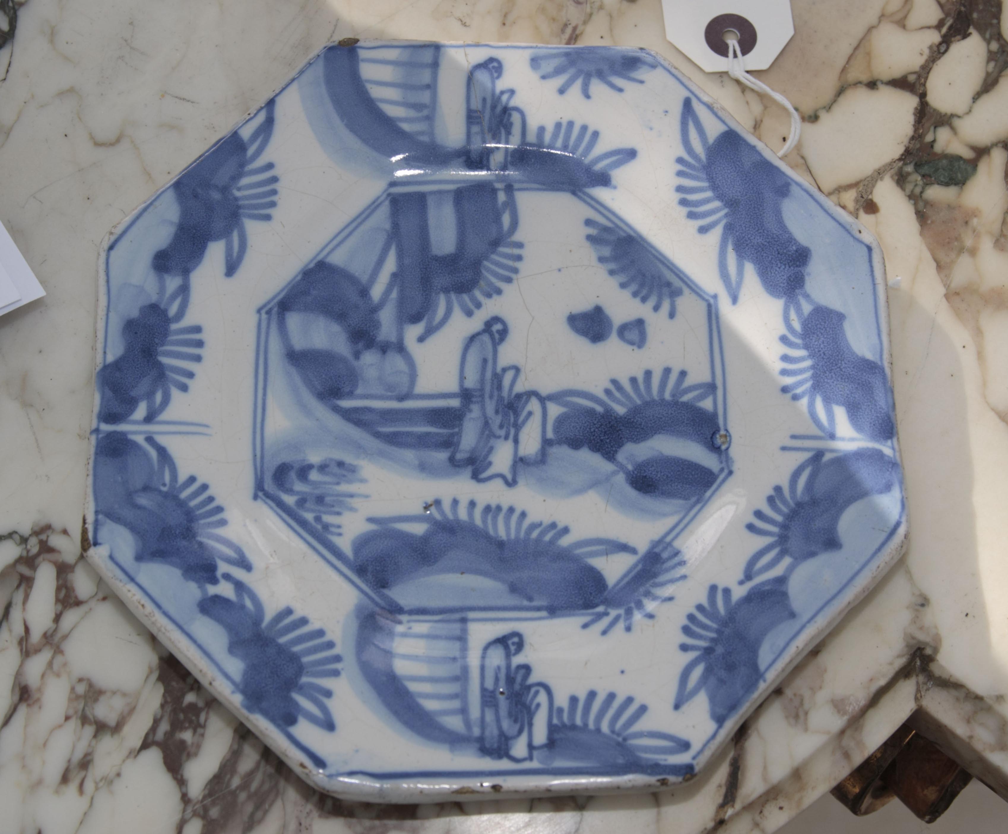 A late 17th century London Delft octagonal plate, circa 1680